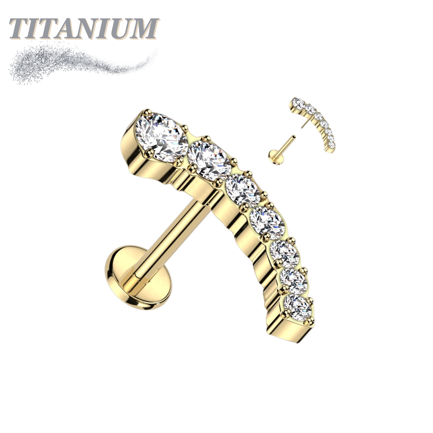 Threadless Titanium Prong Set Descending Curved Labret Combo