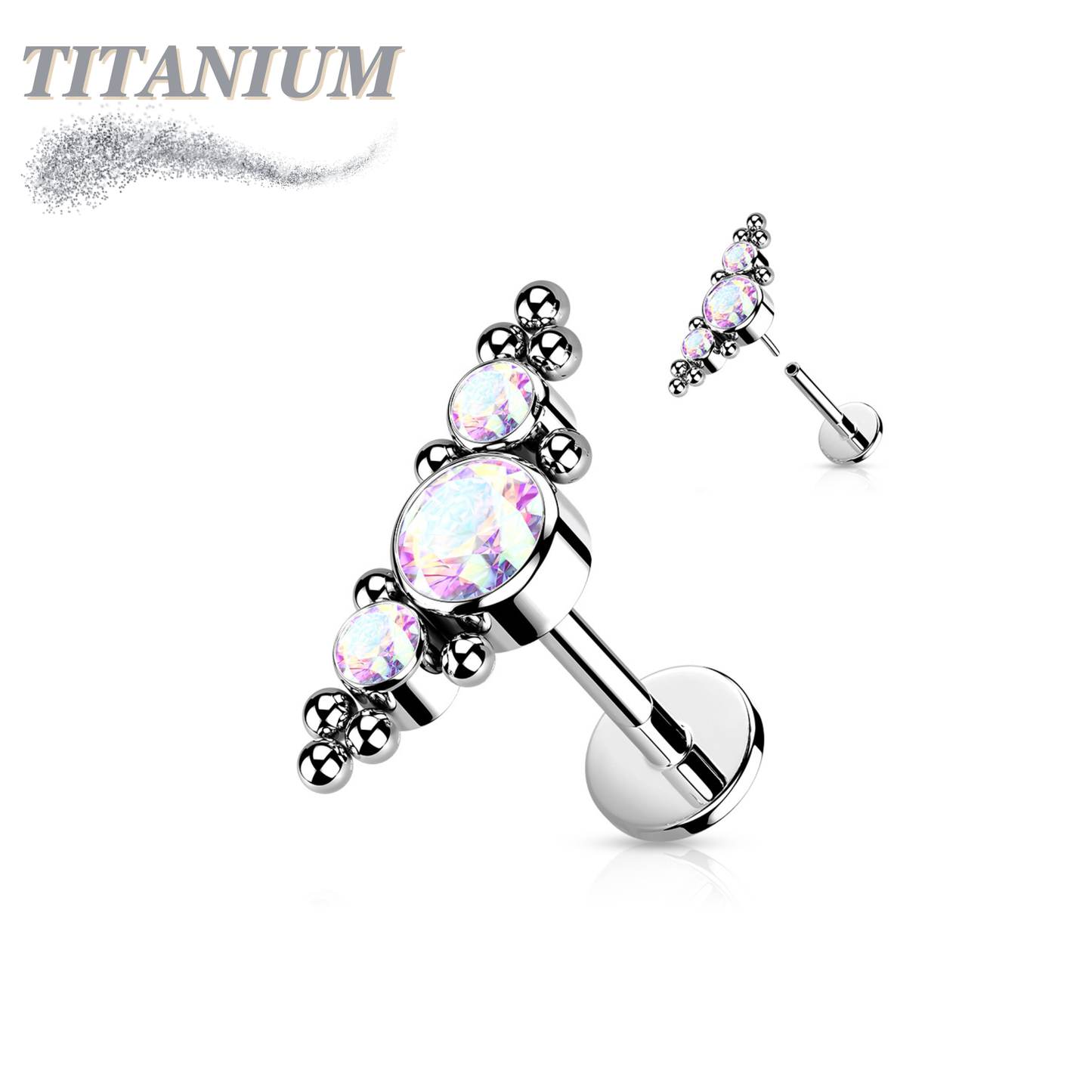 Threadless Pushpin Titanium 3 CZ Bezels with Ball Clusters Labret Combo