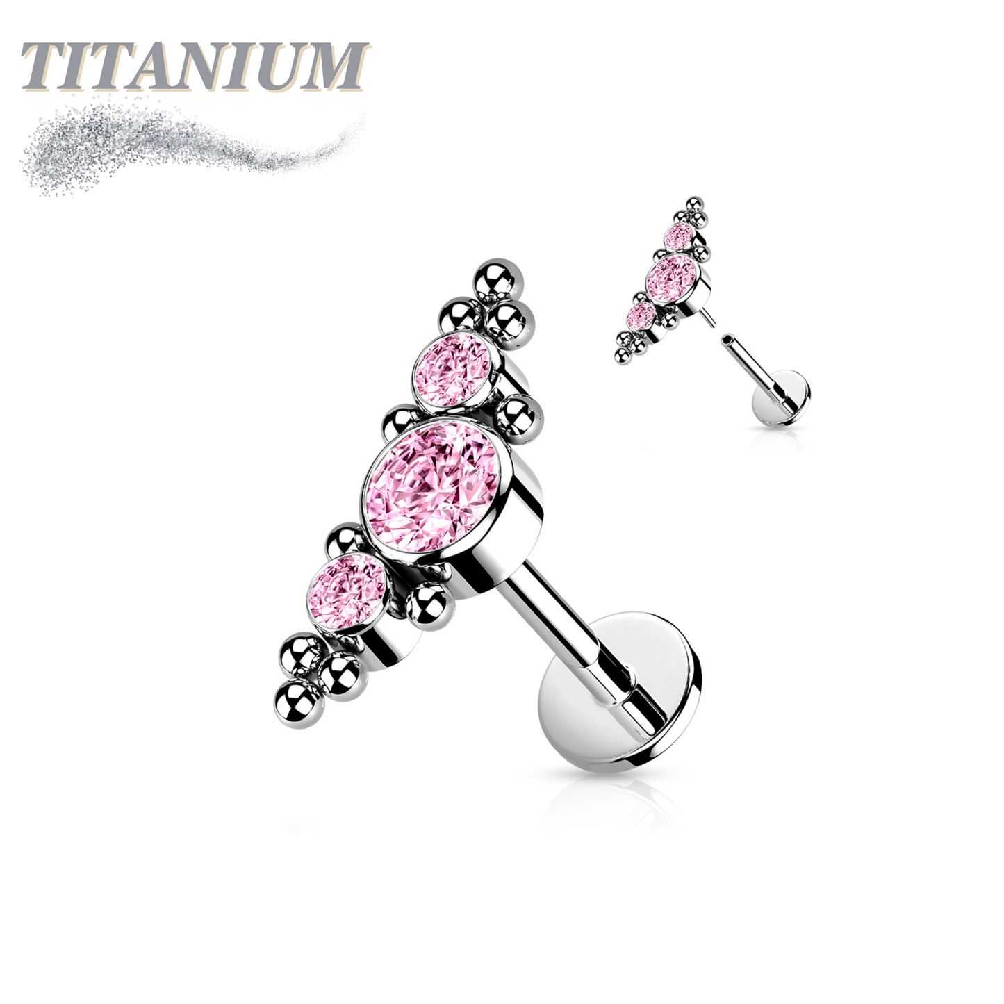 Threadless Pushpin Titanium 3 CZ Bezels with Ball Clusters Labret Combo