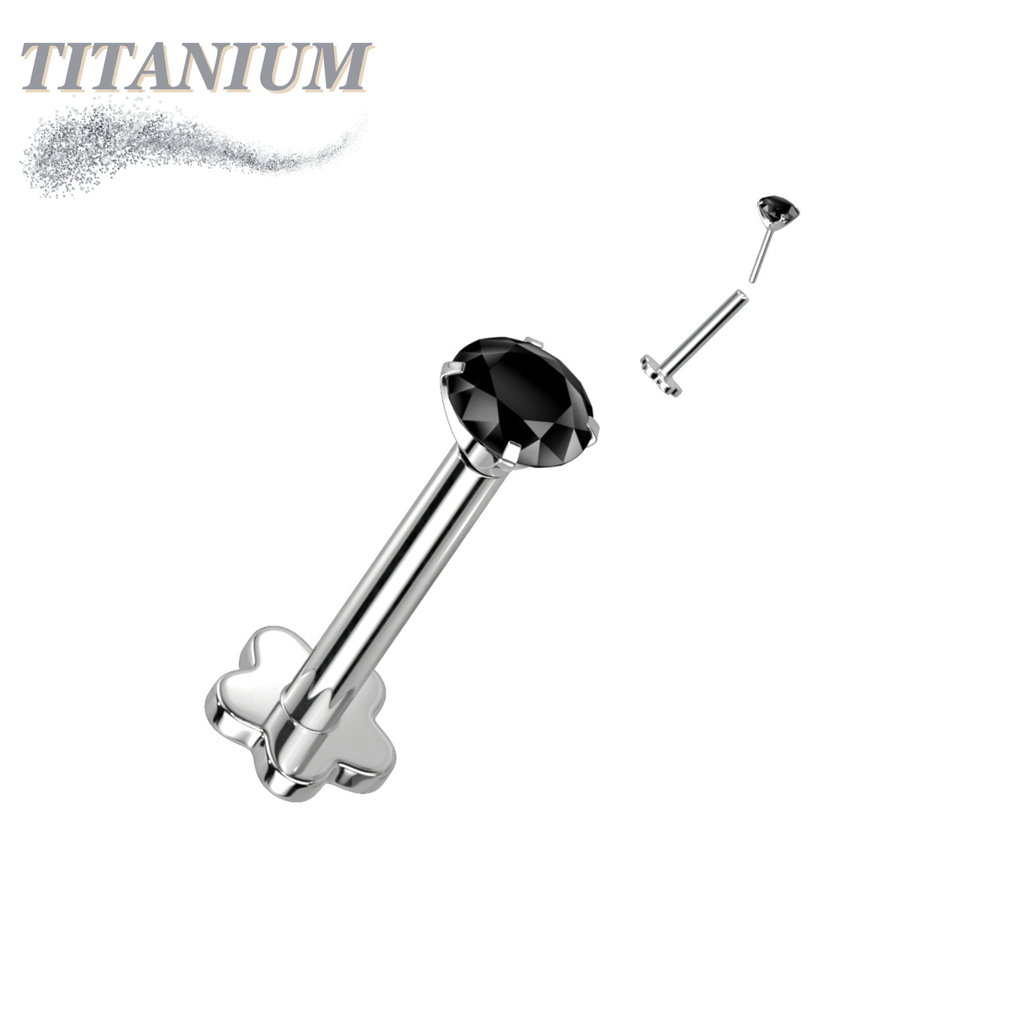 Titanium Threadless Labret Combo with 5 Petal Base and Prong Set CZ Top