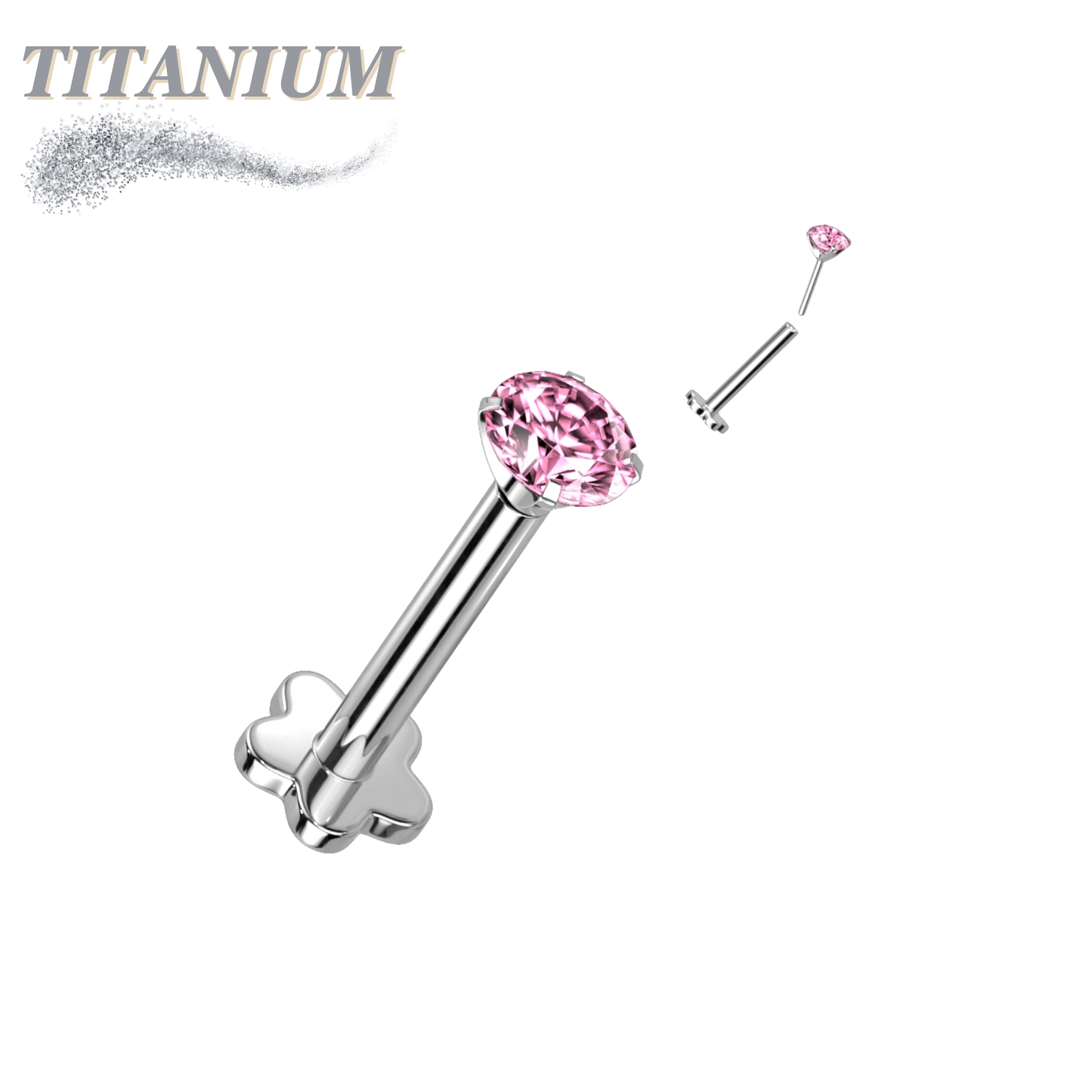 Titanium Threadless Labret Combo with 5 Petal Base and Prong Set CZ Top