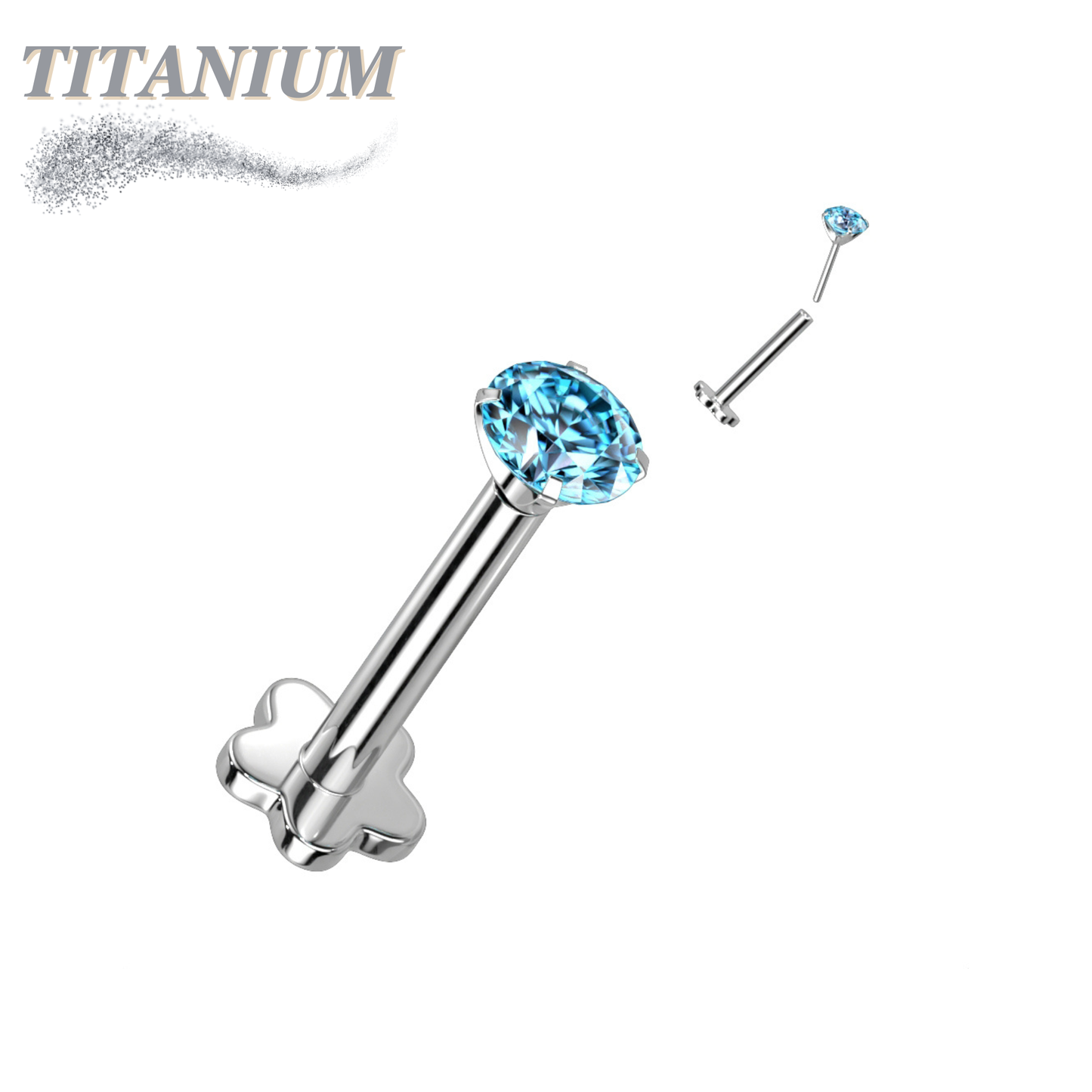 Titanium Threadless Labret Combo with 5 Petal Base and Prong Set CZ Top