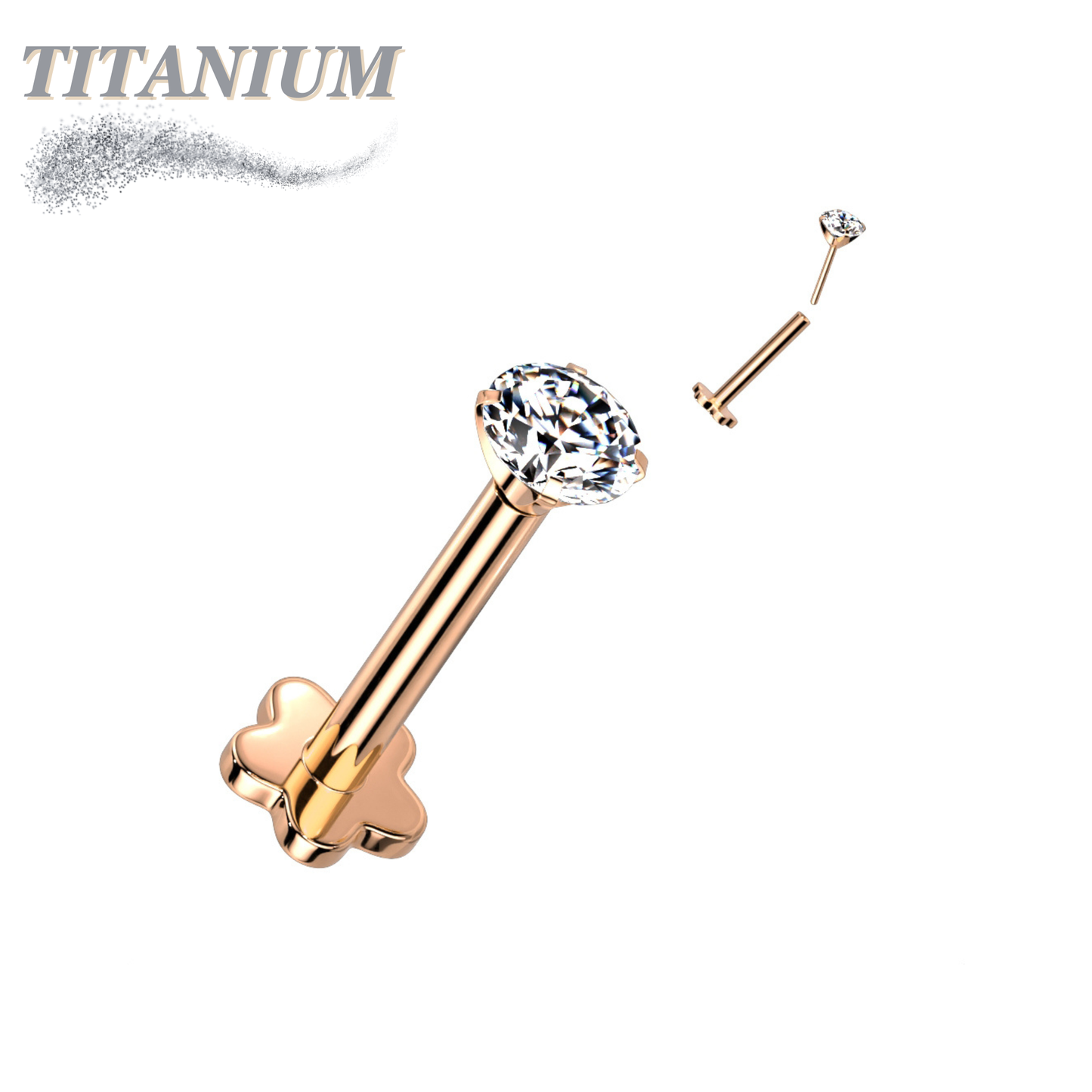 Titanium Threadless Labret Combo with 5 Petal Base and Prong Set CZ Top