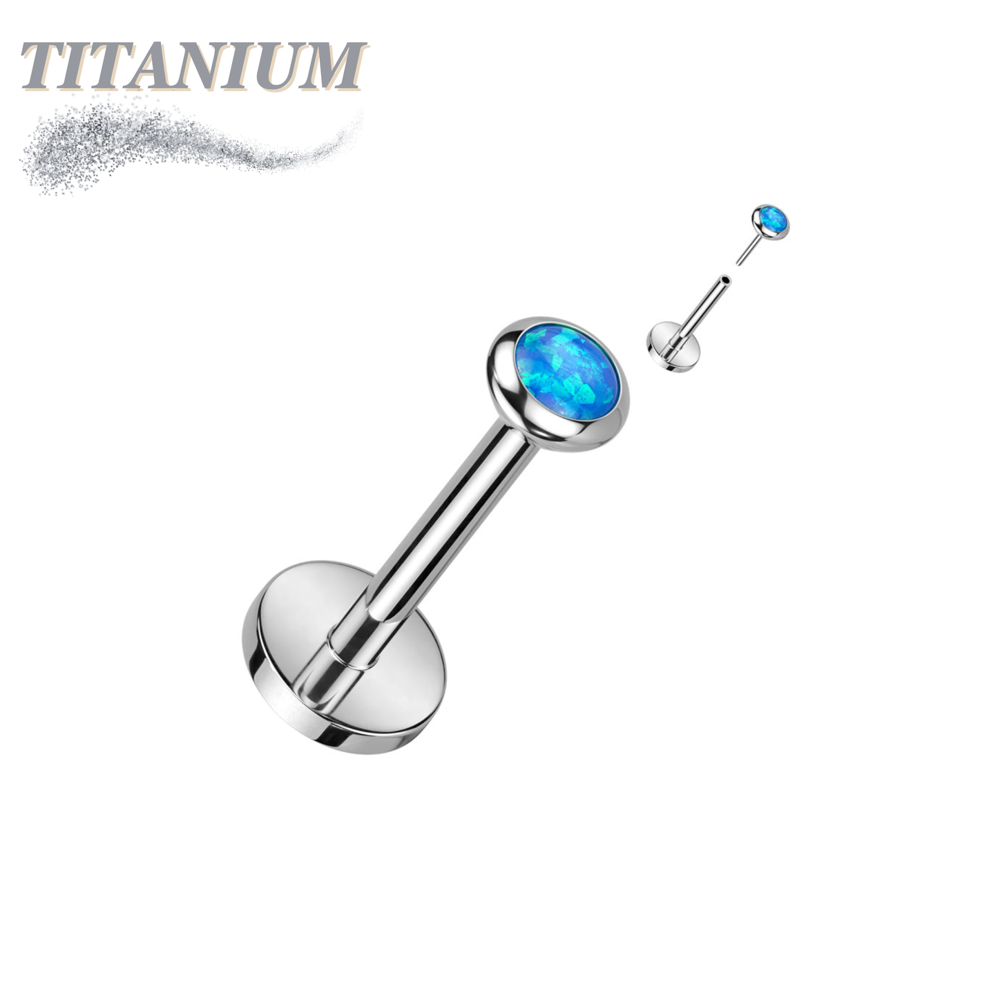 Threadless Titanium Labret with Opal Bezel Set Flat Top (4mm Base)