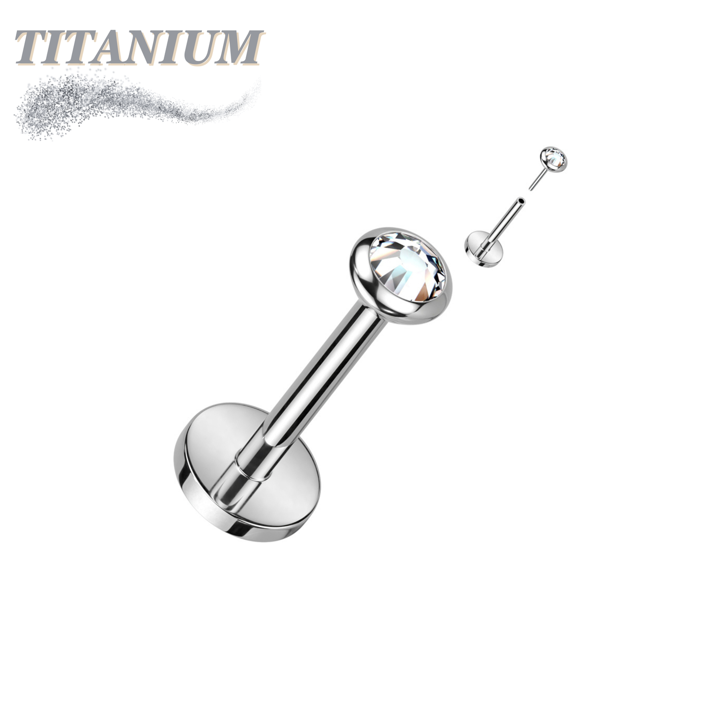 Threadless Titanium Labret with CZ Bezel Set Flat Top (4mm Base)