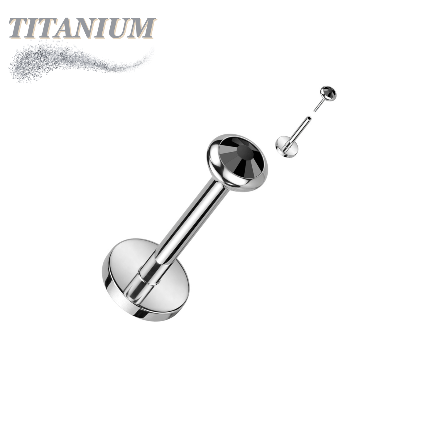 Threadless Titanium Labret with CZ Bezel Set Flat Top (4mm Base)