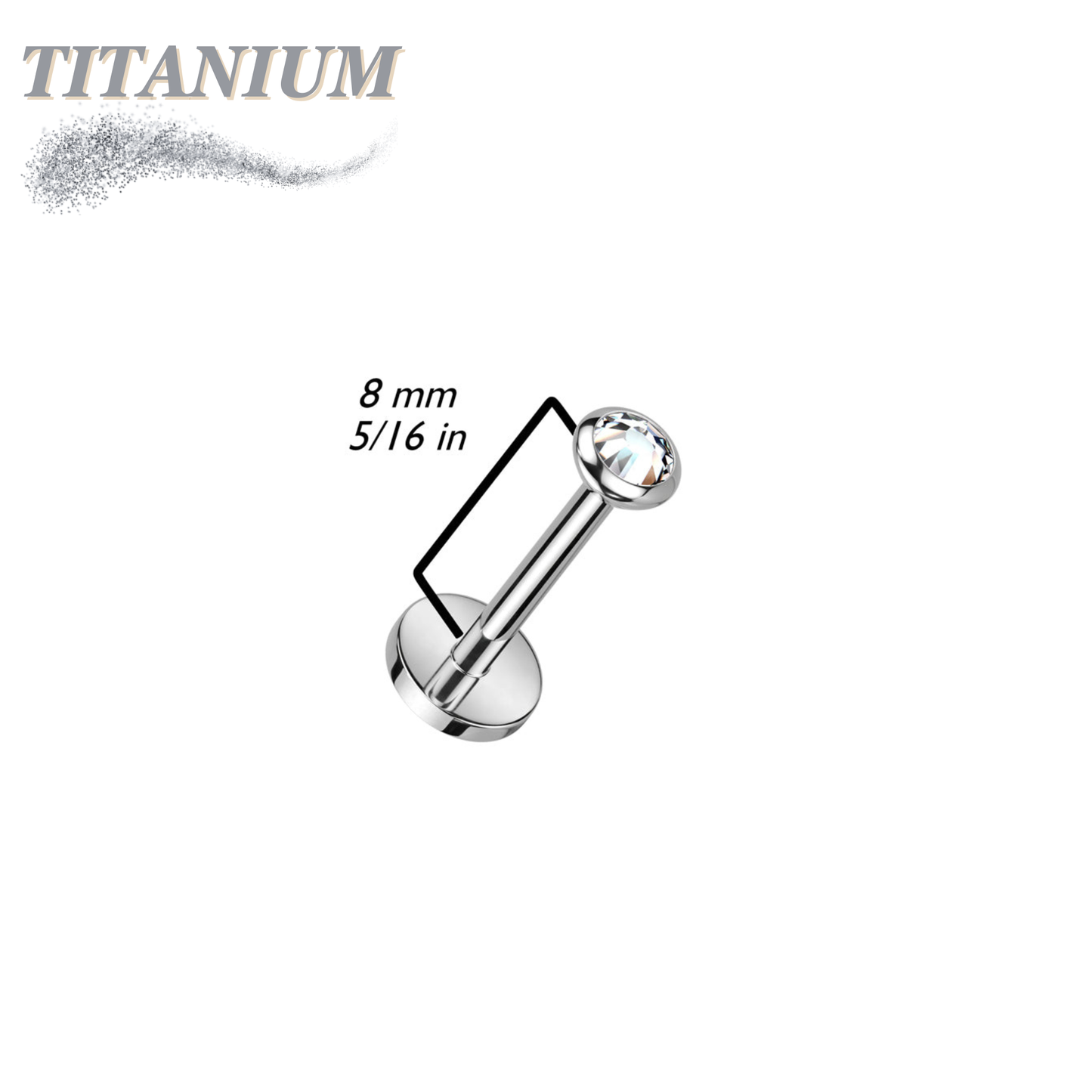 Threadless Titanium Labret with Opal Bezel Set Flat Top (4mm Base)