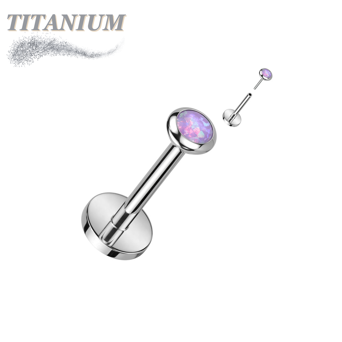 Threadless Titanium Labret with Opal Bezel Set Flat Top (4mm Base)