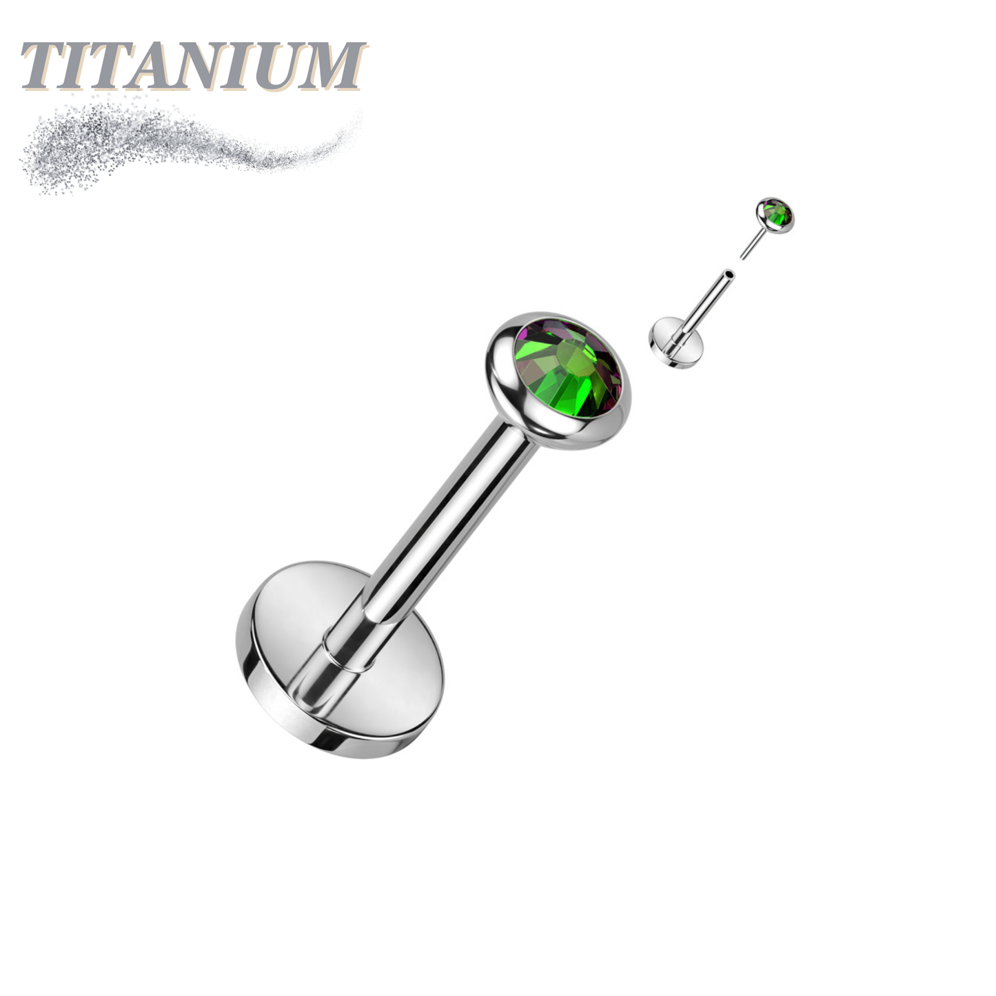 Threadless Titanium Labret with CZ Bezel Set Flat Top (4mm Base)