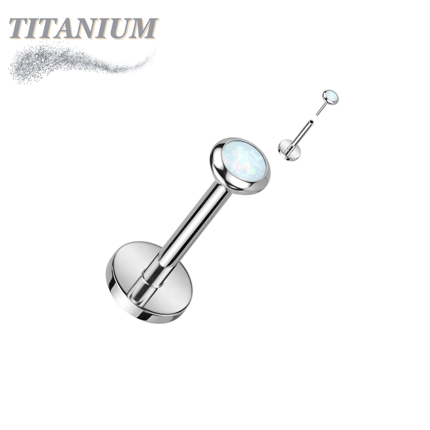 Threadless Titanium Labret with Opal Bezel Set Flat Top (4mm Base)