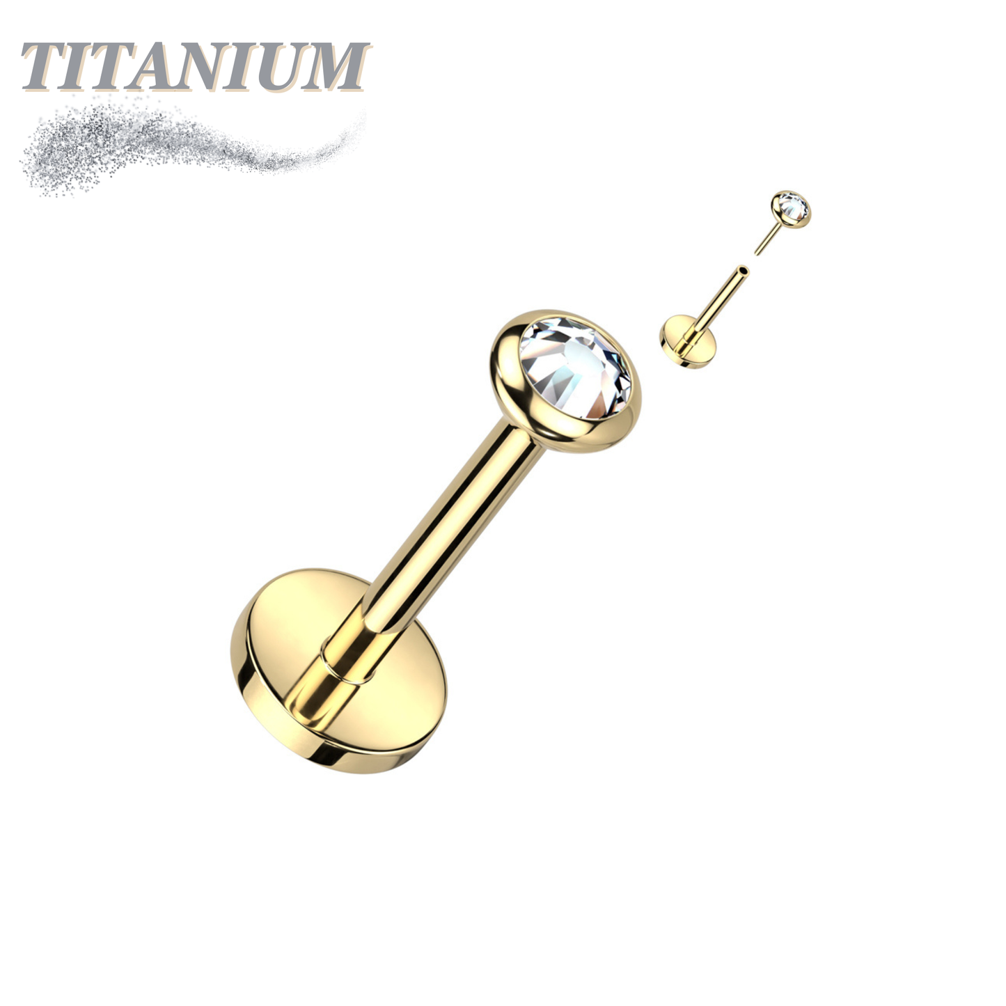Threadless Titanium Labret with CZ Bezel Set Flat Top (4mm Base)
