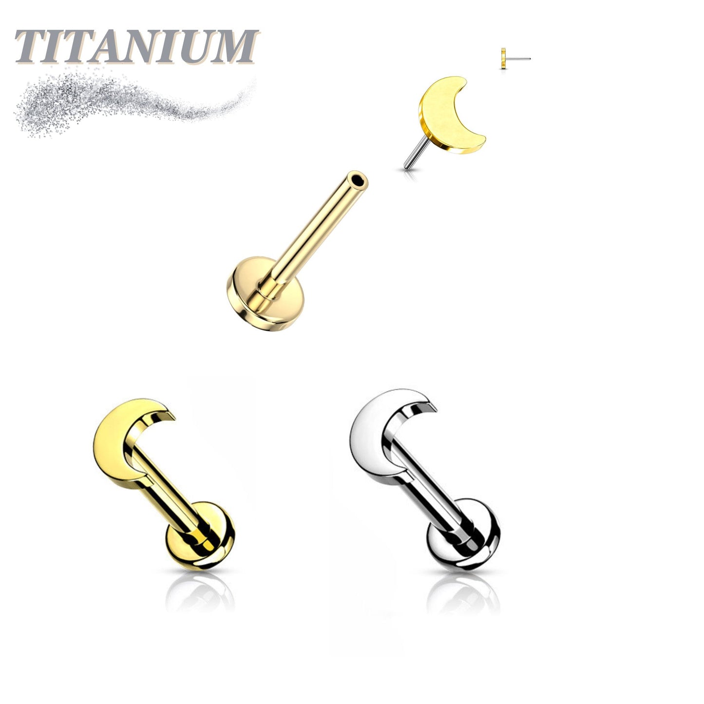 Pre-Sterilized Titanium Threadless 4mm Moon Labret Combo