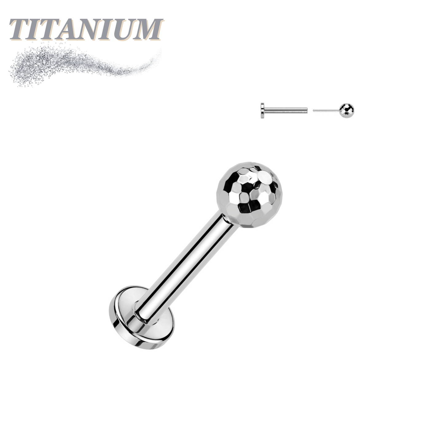 Threadless Titanium Labret Combo with Disco Ball Tops