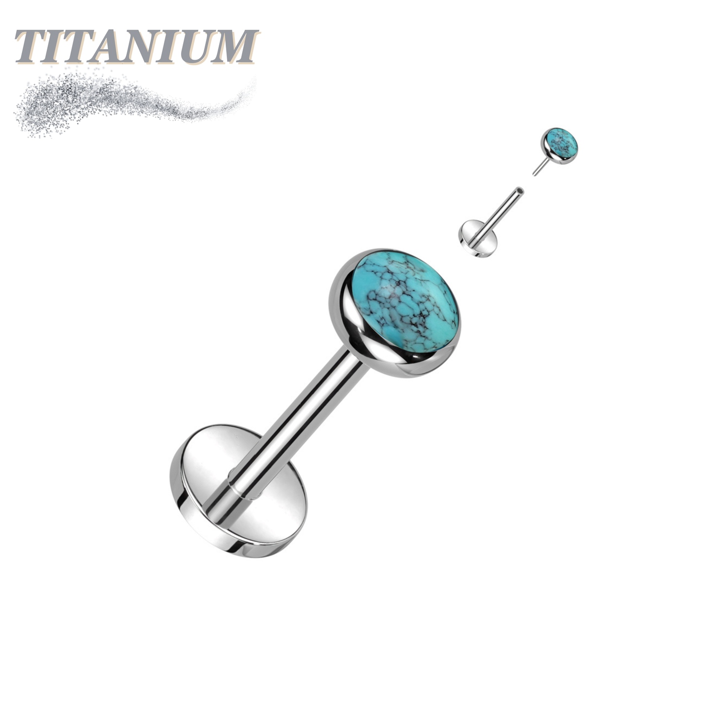 Titanium Threadless Bezel Natural Stone Top Labret Combo