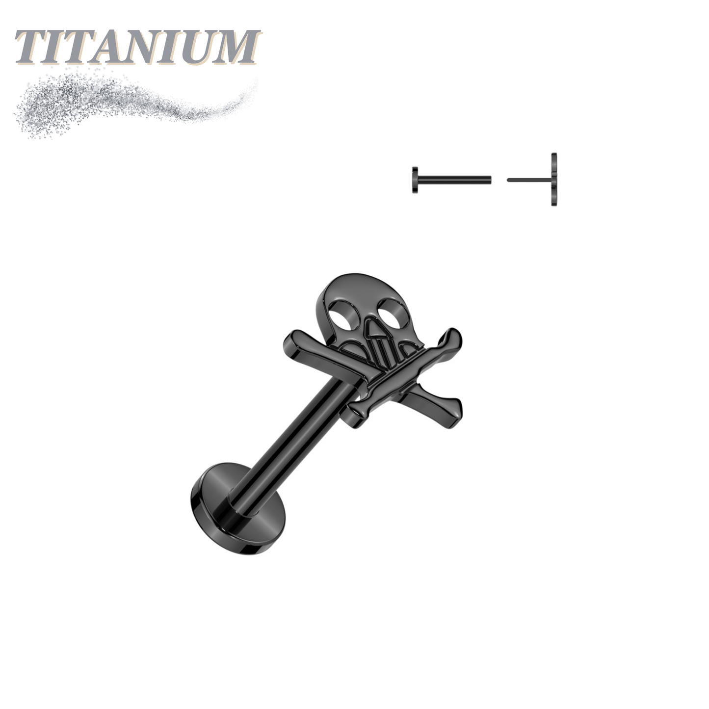 Threadless Titanium Labret with Skull & Crossbones Top