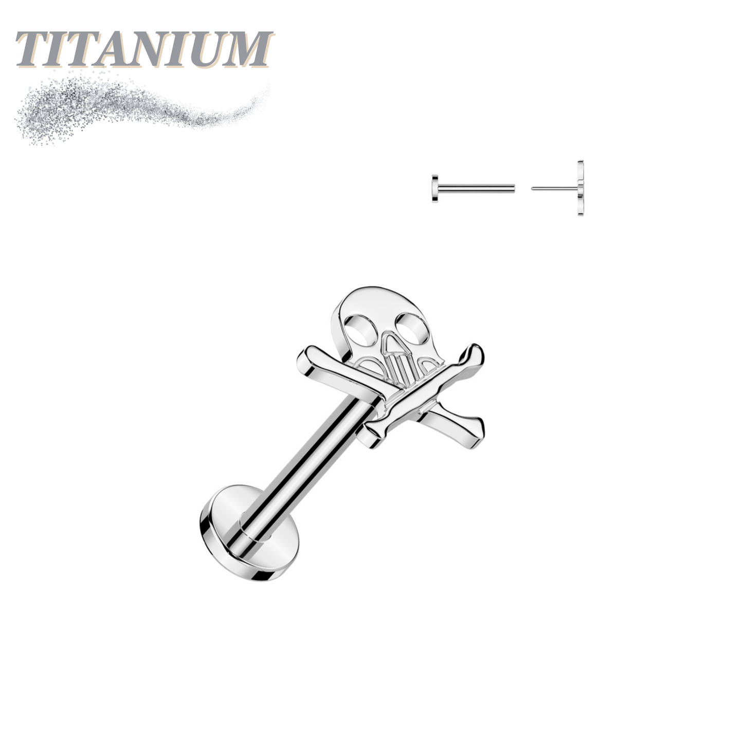 Threadless Titanium Labret with Skull & Crossbones Top