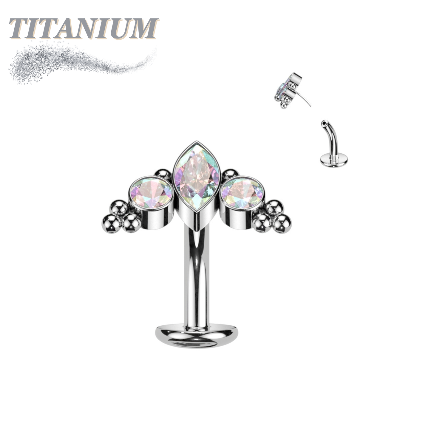 Titanium Threadless Floating Belly Ring with Marquise/CZ/Cluster Ball Top
