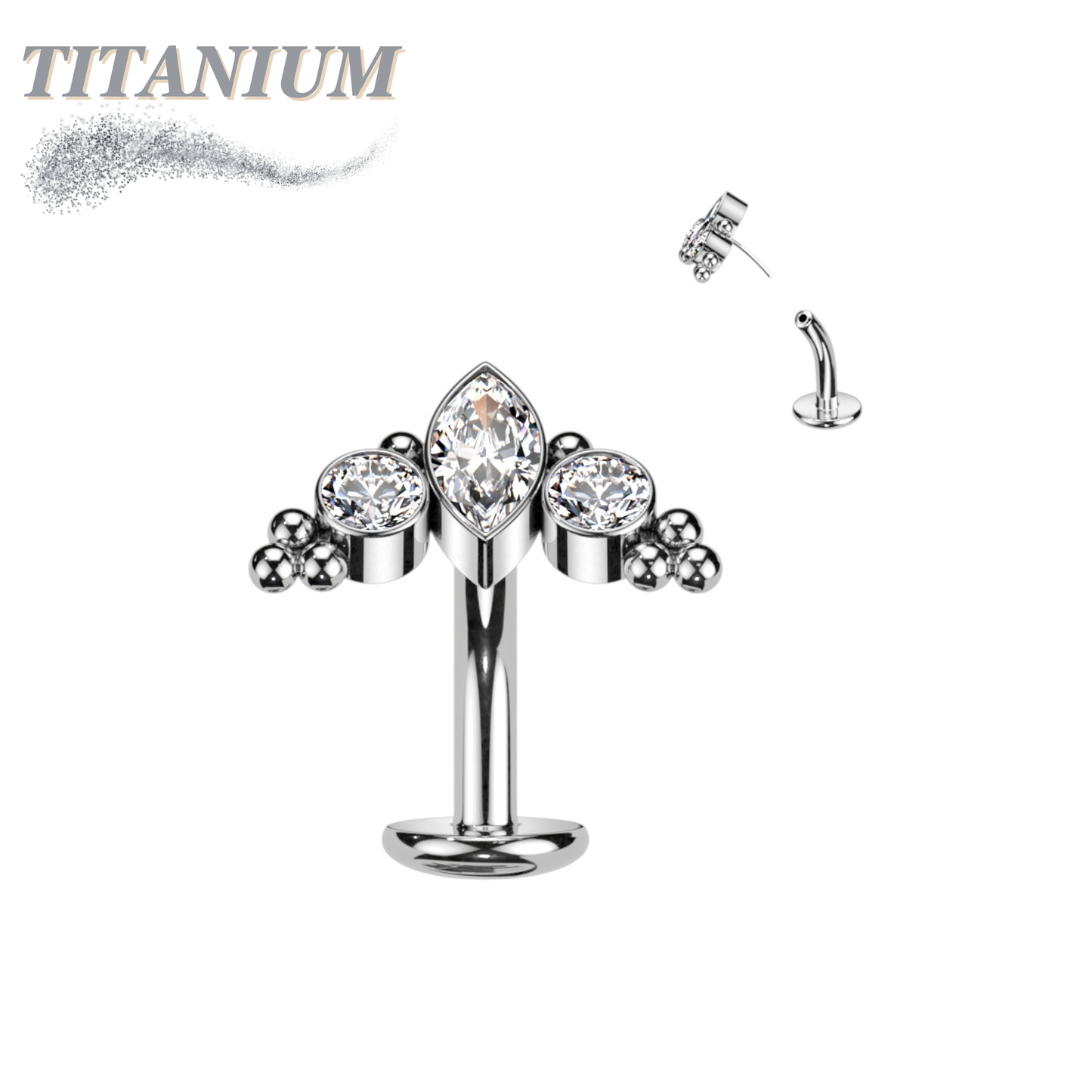 Titanium Threadless Floating Belly Ring with Marquise/CZ/Cluster Ball Top