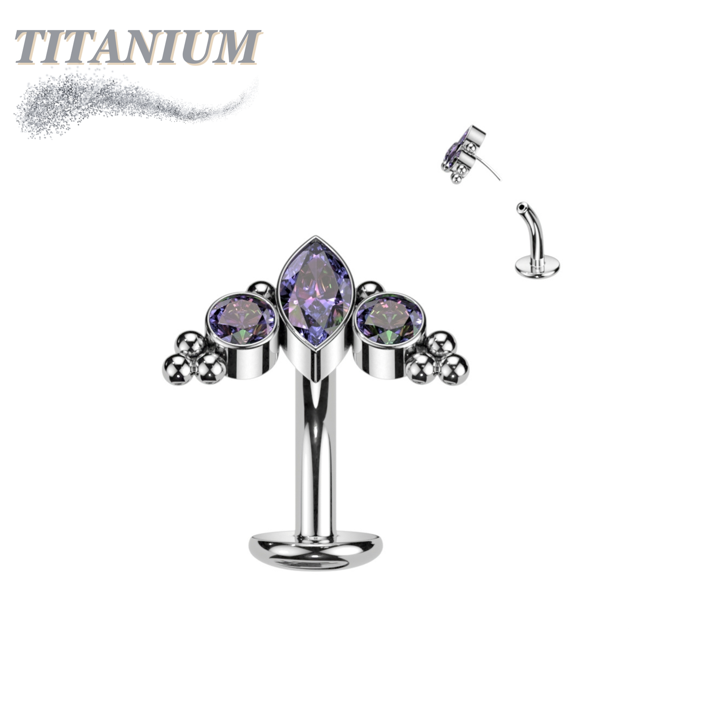 Titanium Threadless Floating Belly Ring with Marquise/CZ/Cluster Ball Top