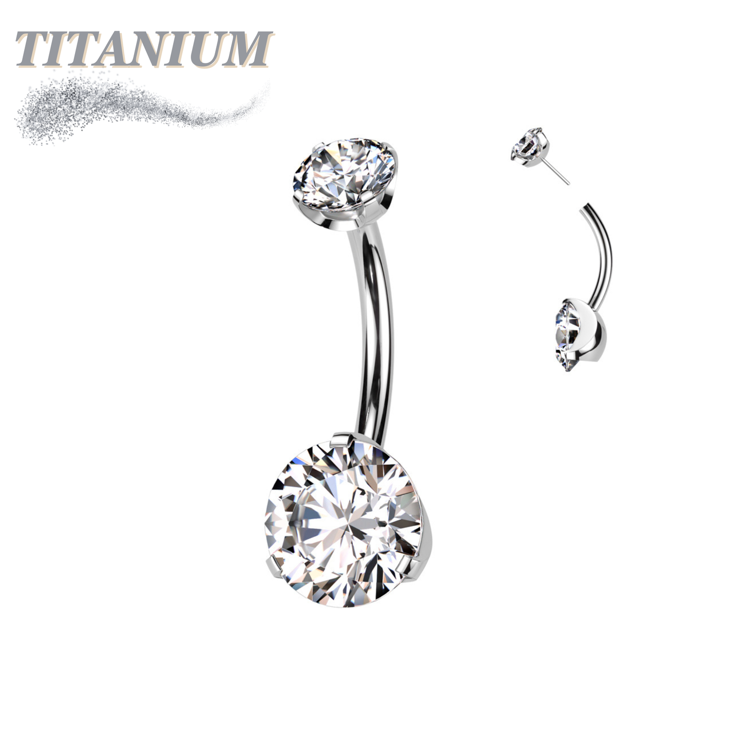 Titanium Threadless Belly Ring with Prong/CNC Claw Set CZ