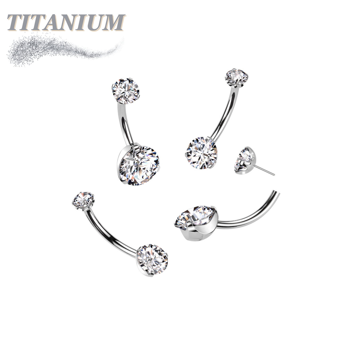 Titanium Threadless Belly Ring with Prong/CNC Claw Set CZ