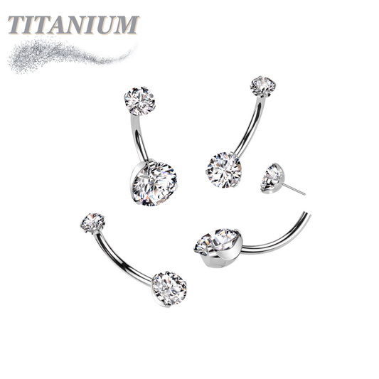 Titanium Threadless Belly Ring with Prong/CNC Claw Set CZ