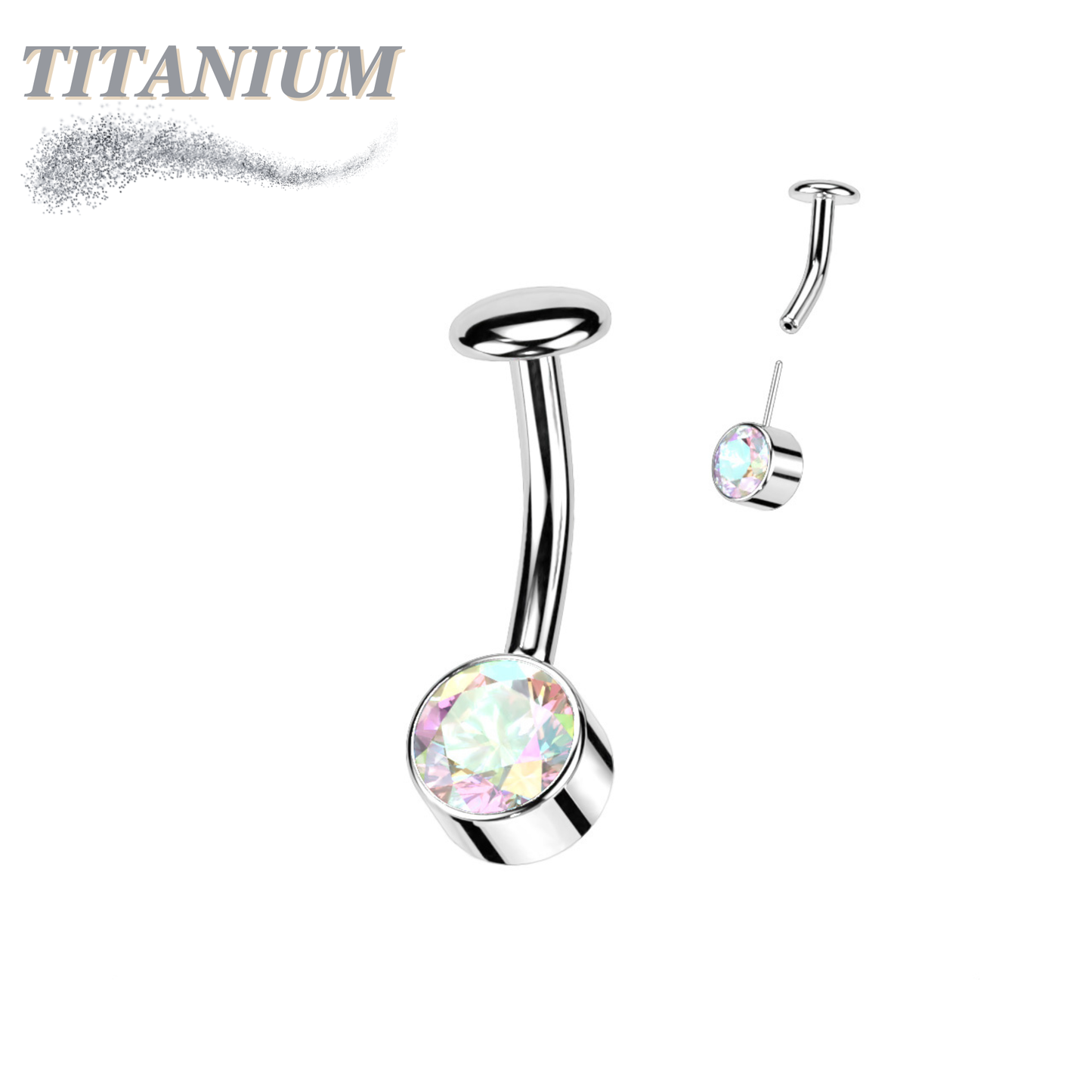 Titanium Threadless Floating Belly Ring with 6mm Front Facing Bezel Set CZ Top