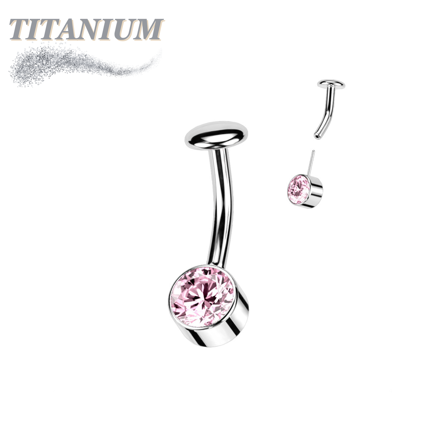Titanium Threadless Floating Belly Ring with 6mm Front Facing Bezel Set CZ Top