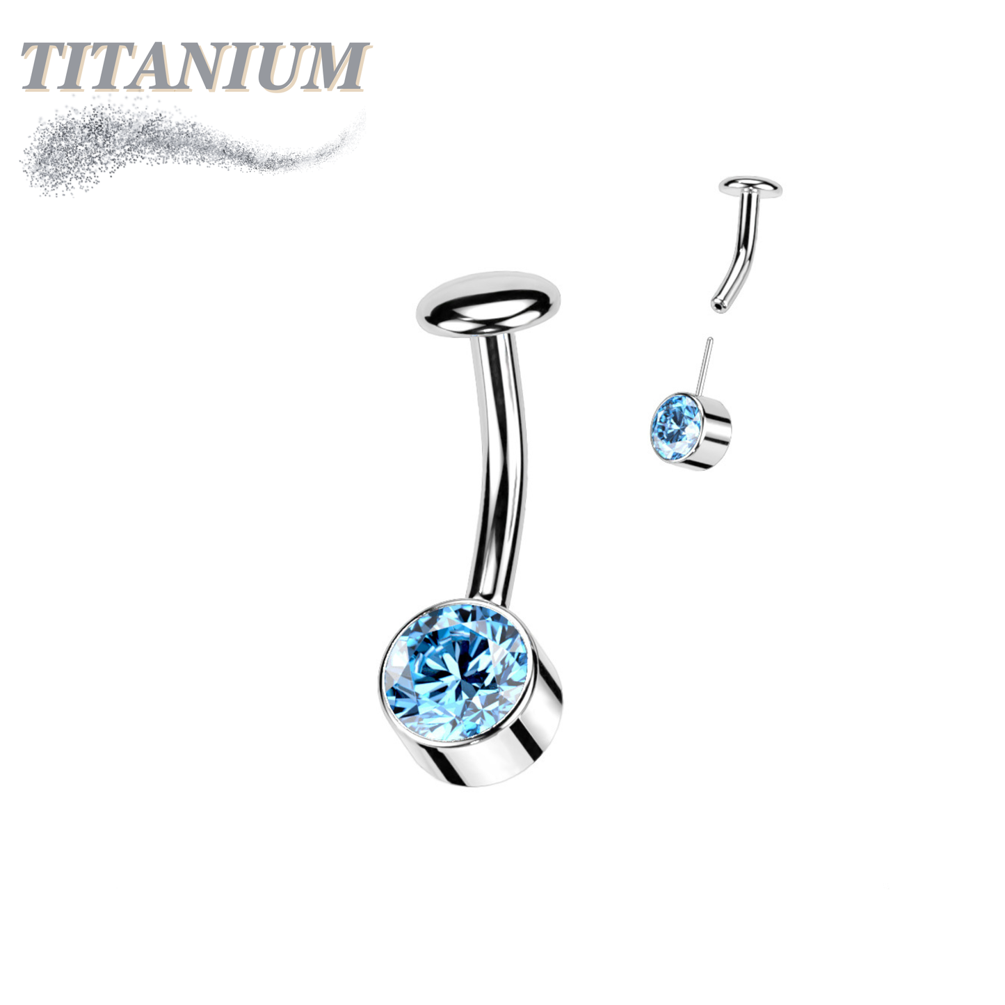 Titanium Threadless Floating Belly Ring with 6mm Front Facing Bezel Set CZ Top