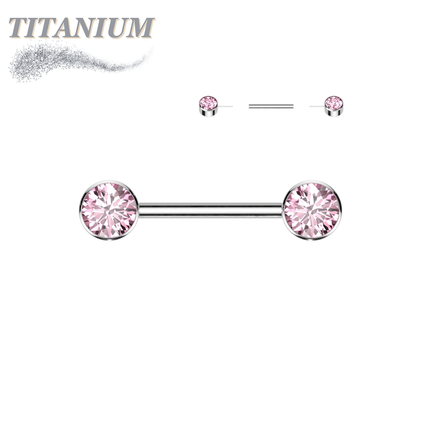 Titanium Threadless Nipple Barbell with Forward Facing CZ Bezel Set Ends