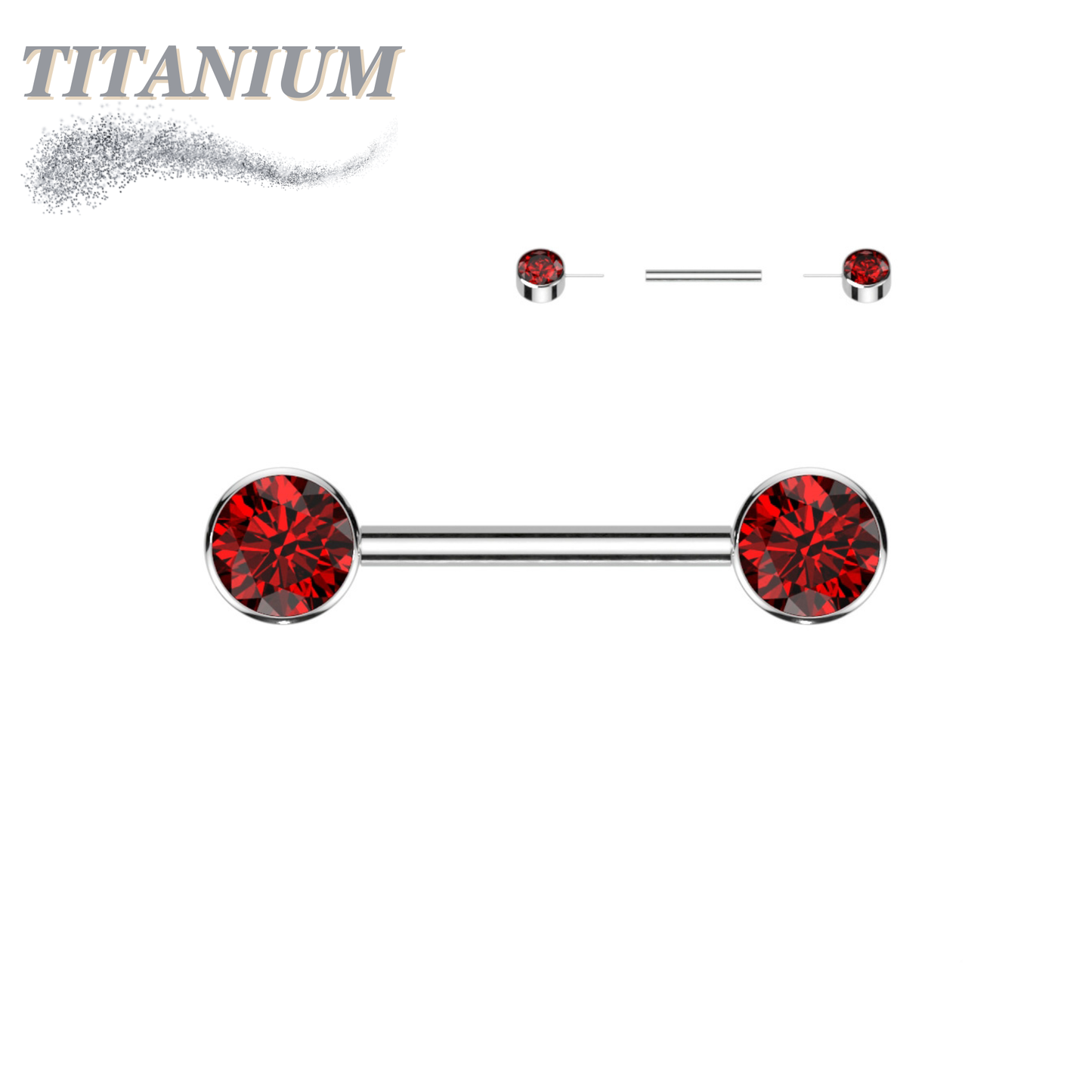 Titanium Threadless Nipple Barbell with Forward Facing CZ Bezel Set Ends