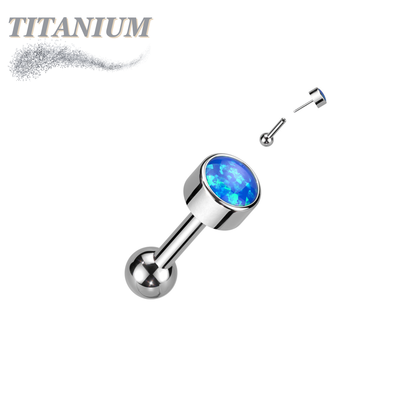 Threadless Titanium Cartilage Barbell with Premium Round Bezel Set Opal