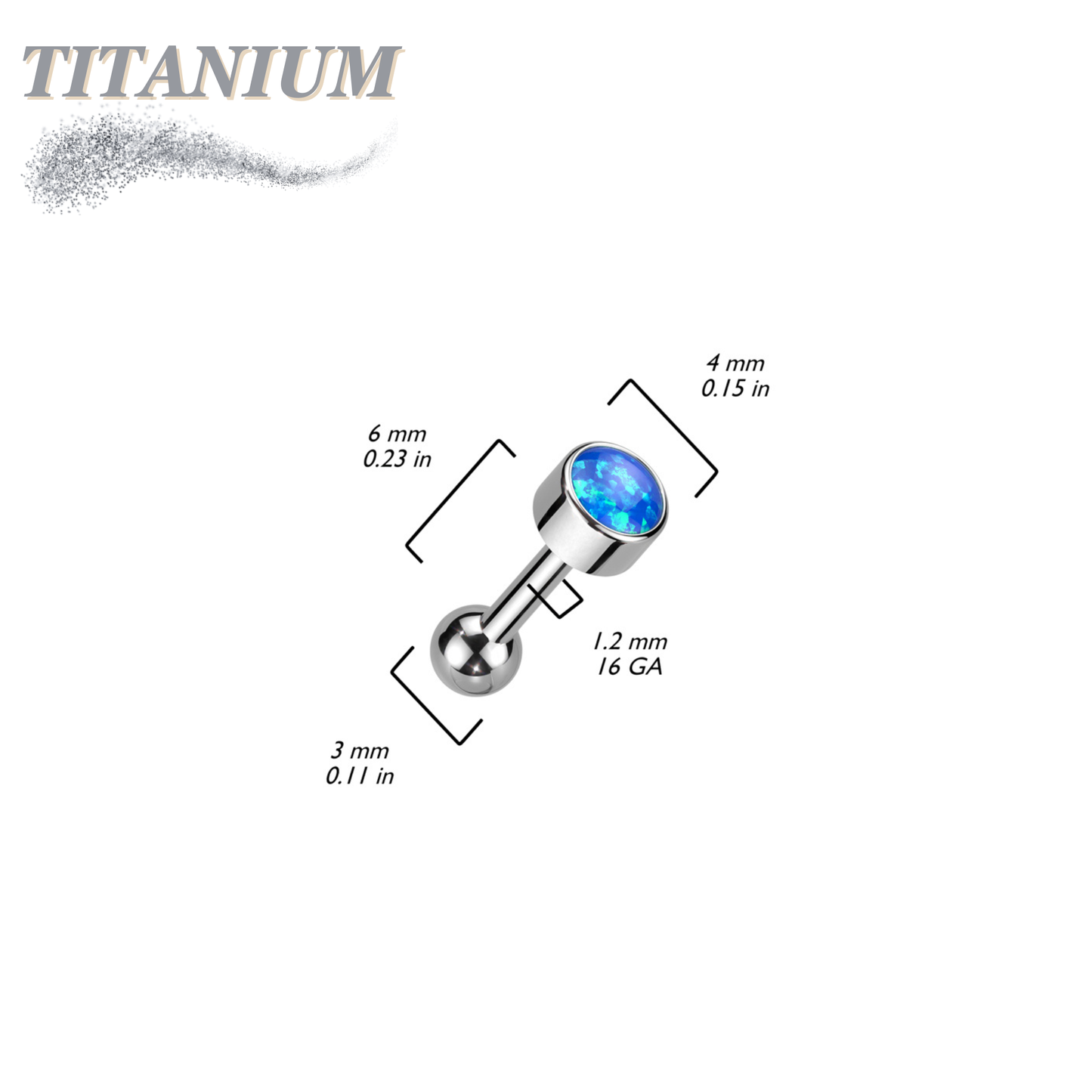 Threadless Titanium Cartilage Barbell with Premium Round Bezel Set Opal