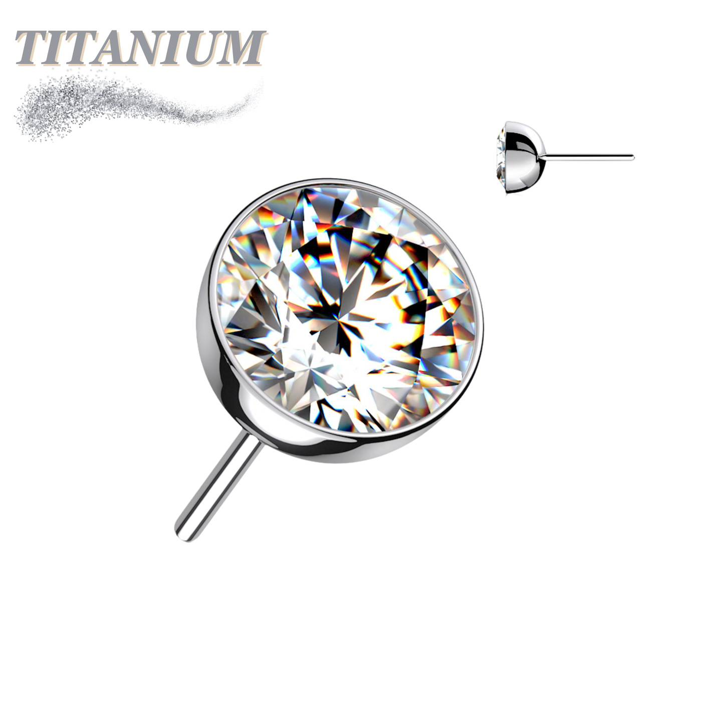 Threadless Zircon Bezel Set Gem Titanium Ball Top Only
