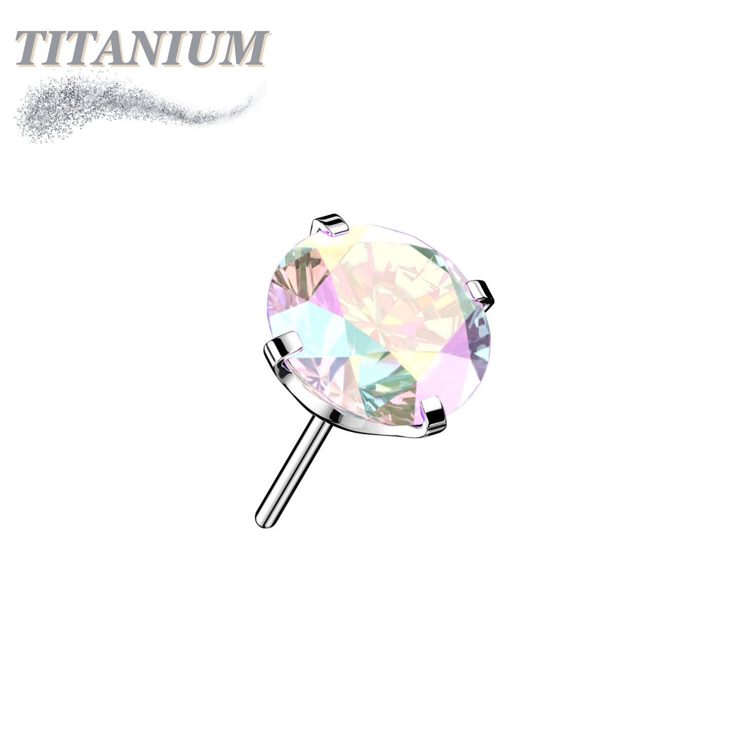 Threadless Titanium Zircon Prong Gem Top Only
