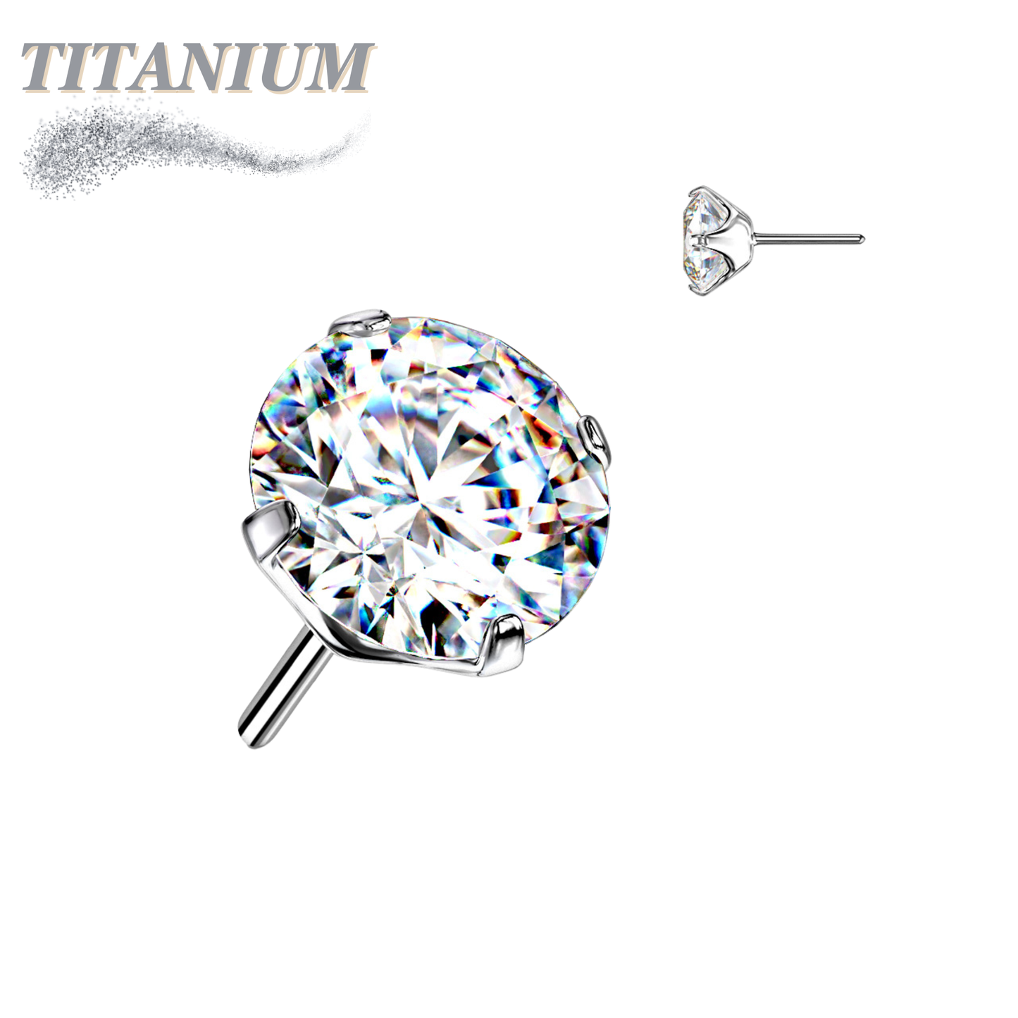 Threadless Titanium Zircon Prong Gem Top Only