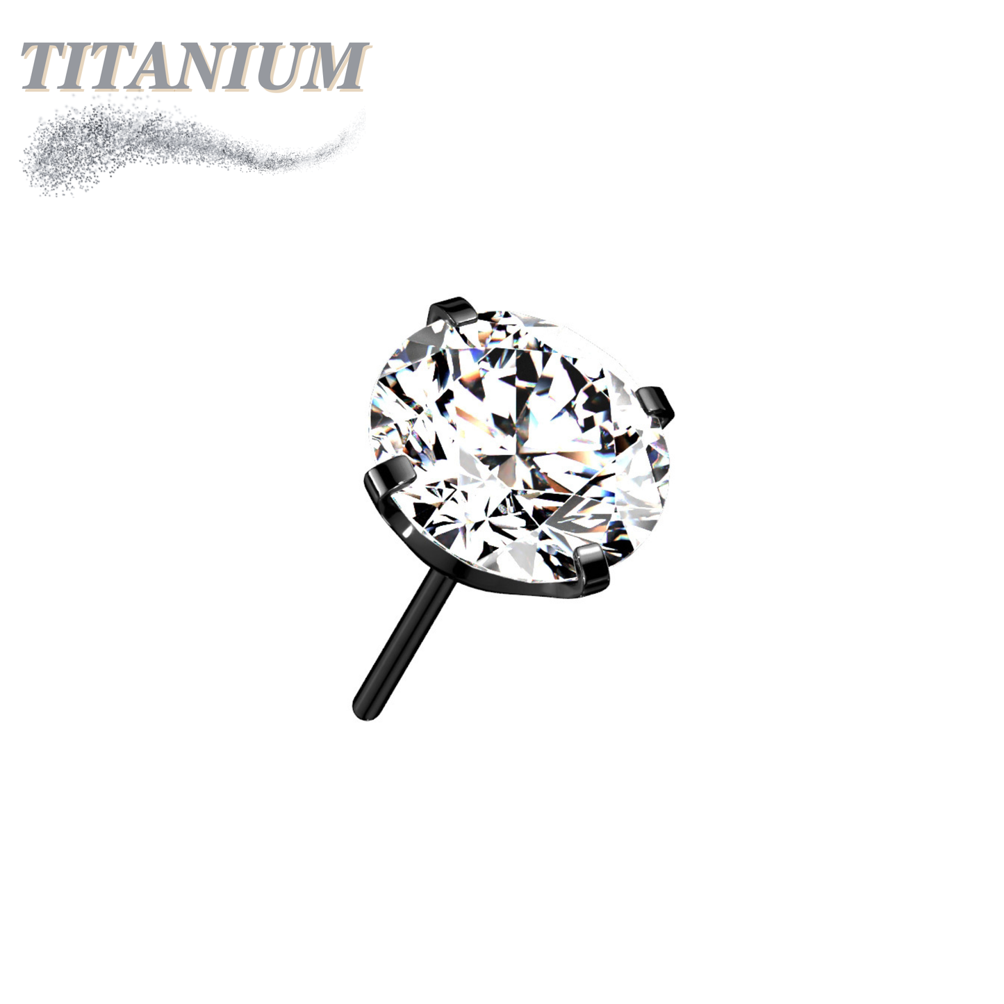 Threadless Titanium Zircon Prong Gem Top Only
