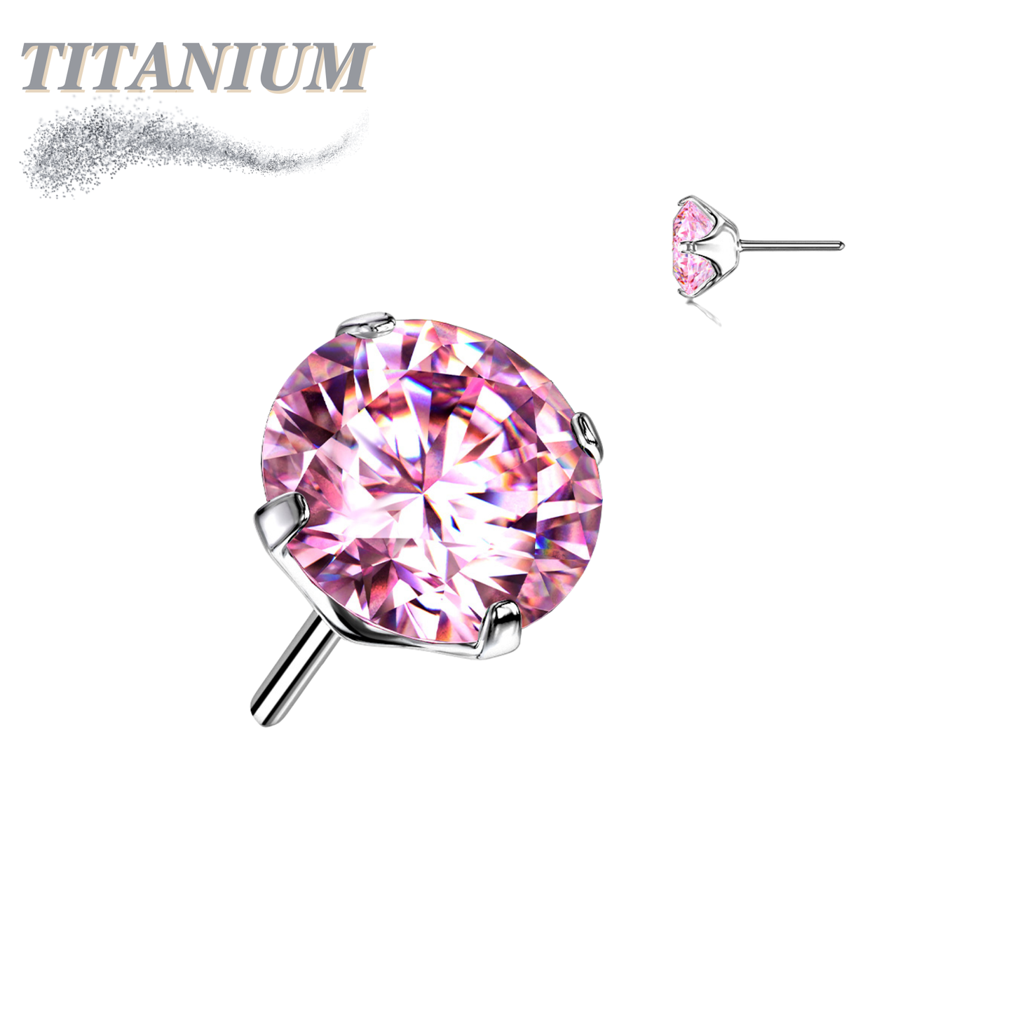 Threadless Titanium Zircon Prong Gem Top Only