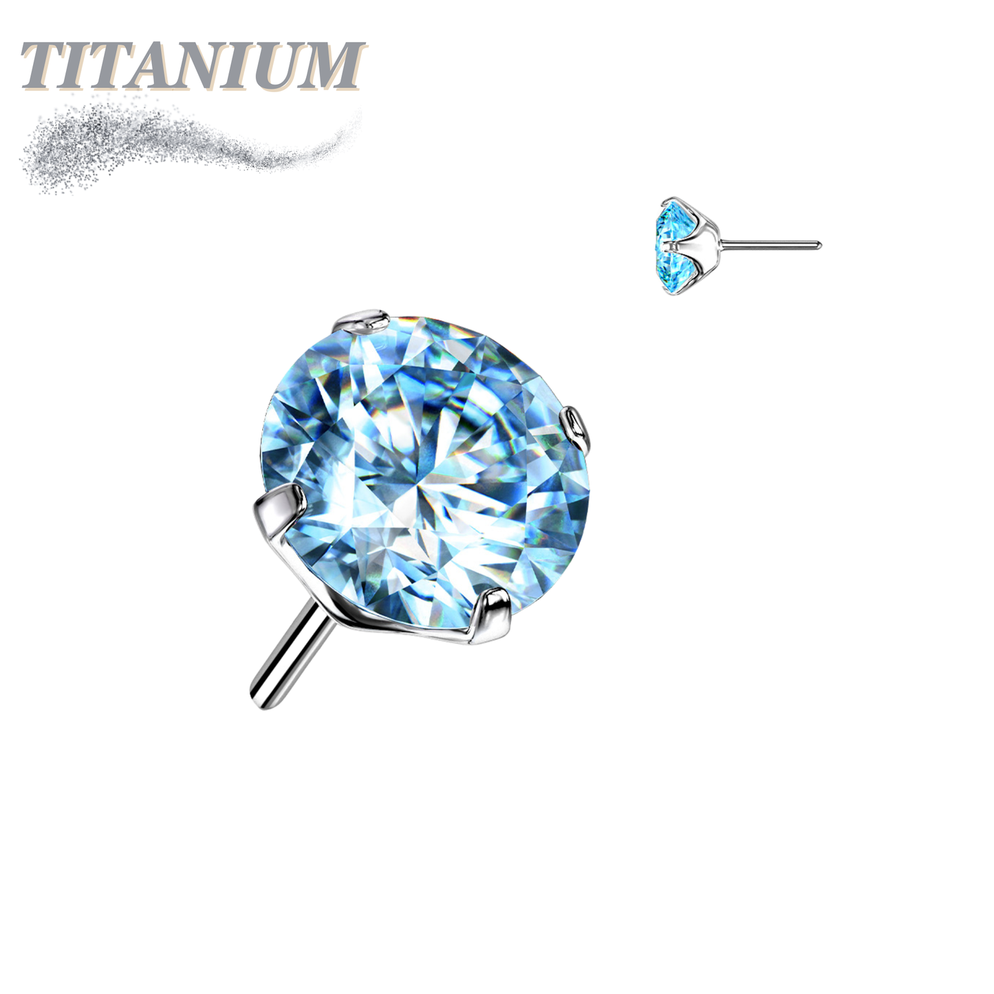 Threadless Titanium Zircon Prong Gem Top Only