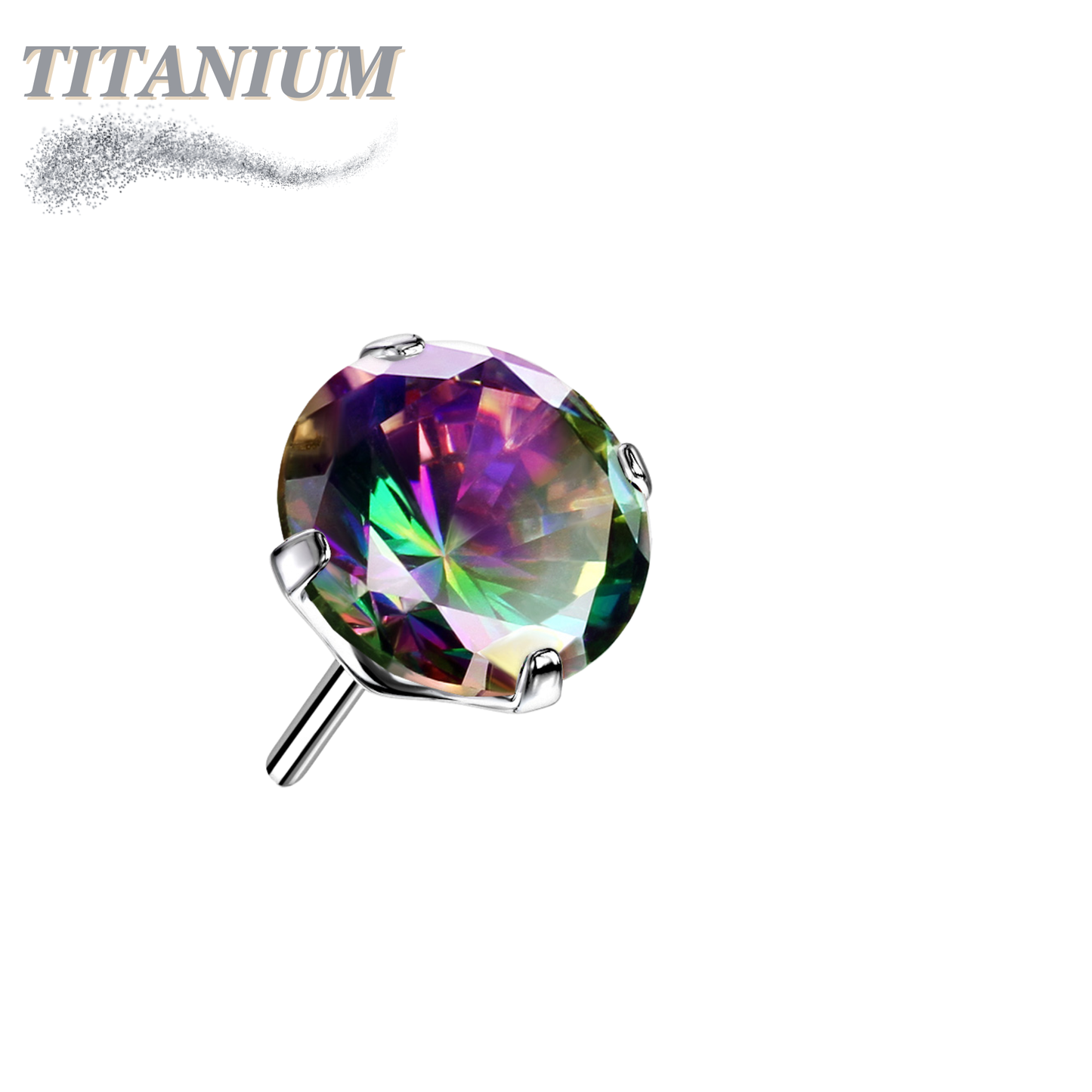 Threadless Titanium Zircon Prong Gem Top Only