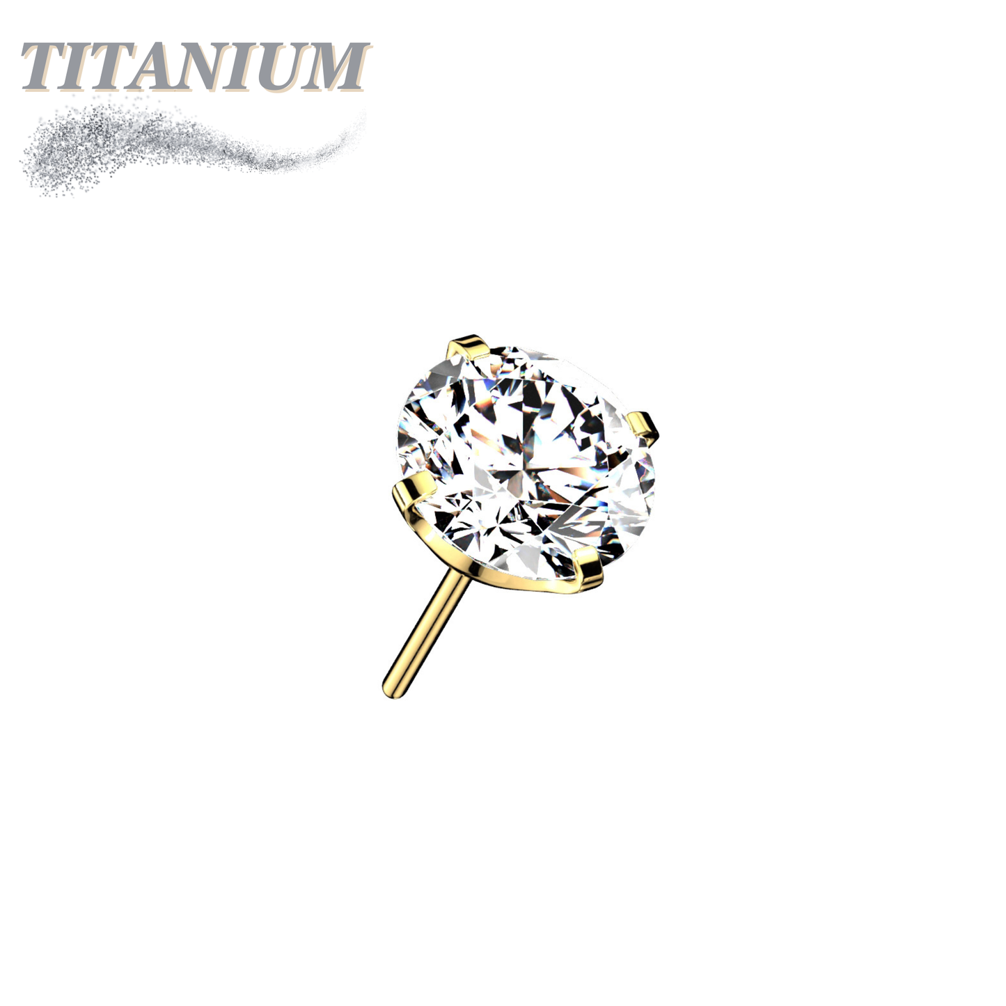 Threadless Titanium Zircon Prong Gem Top Only