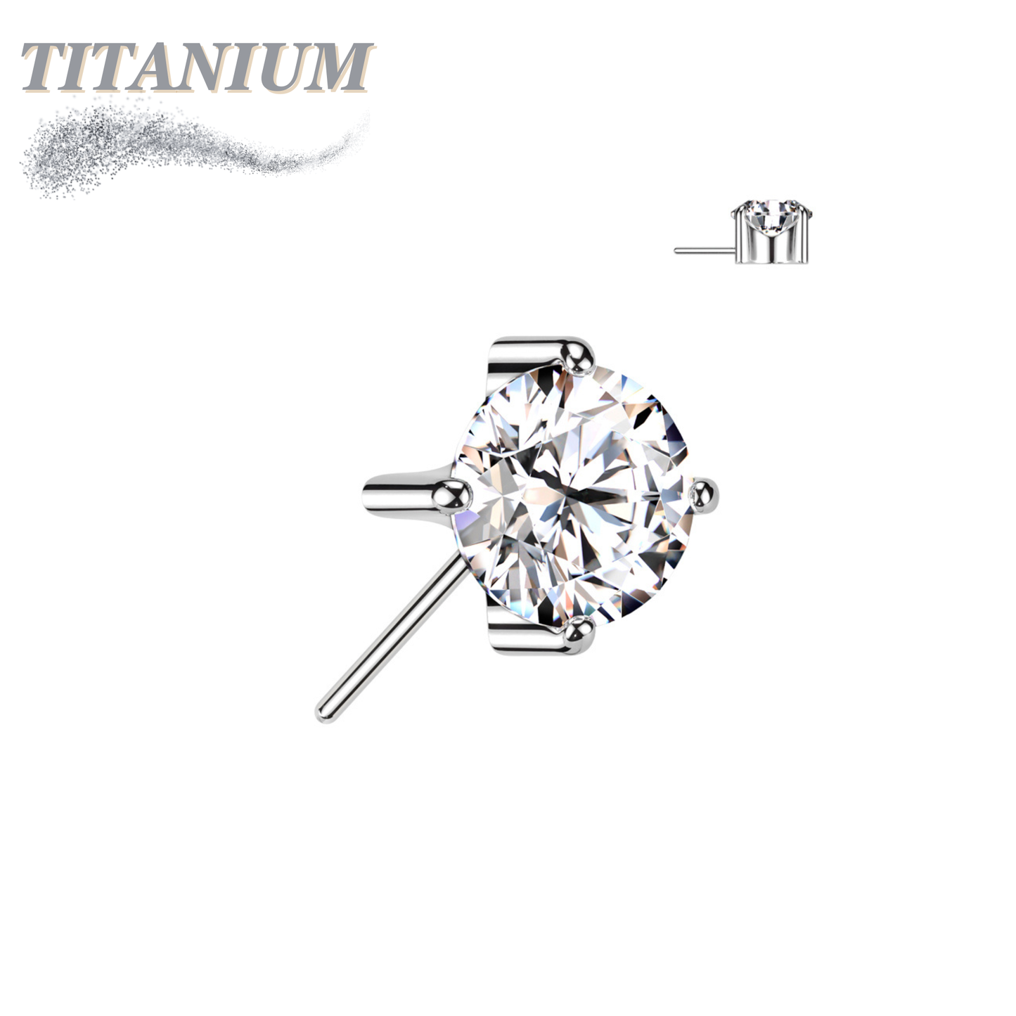 Threadless Titanium Zircon Prong Front Facing Gem Top Only