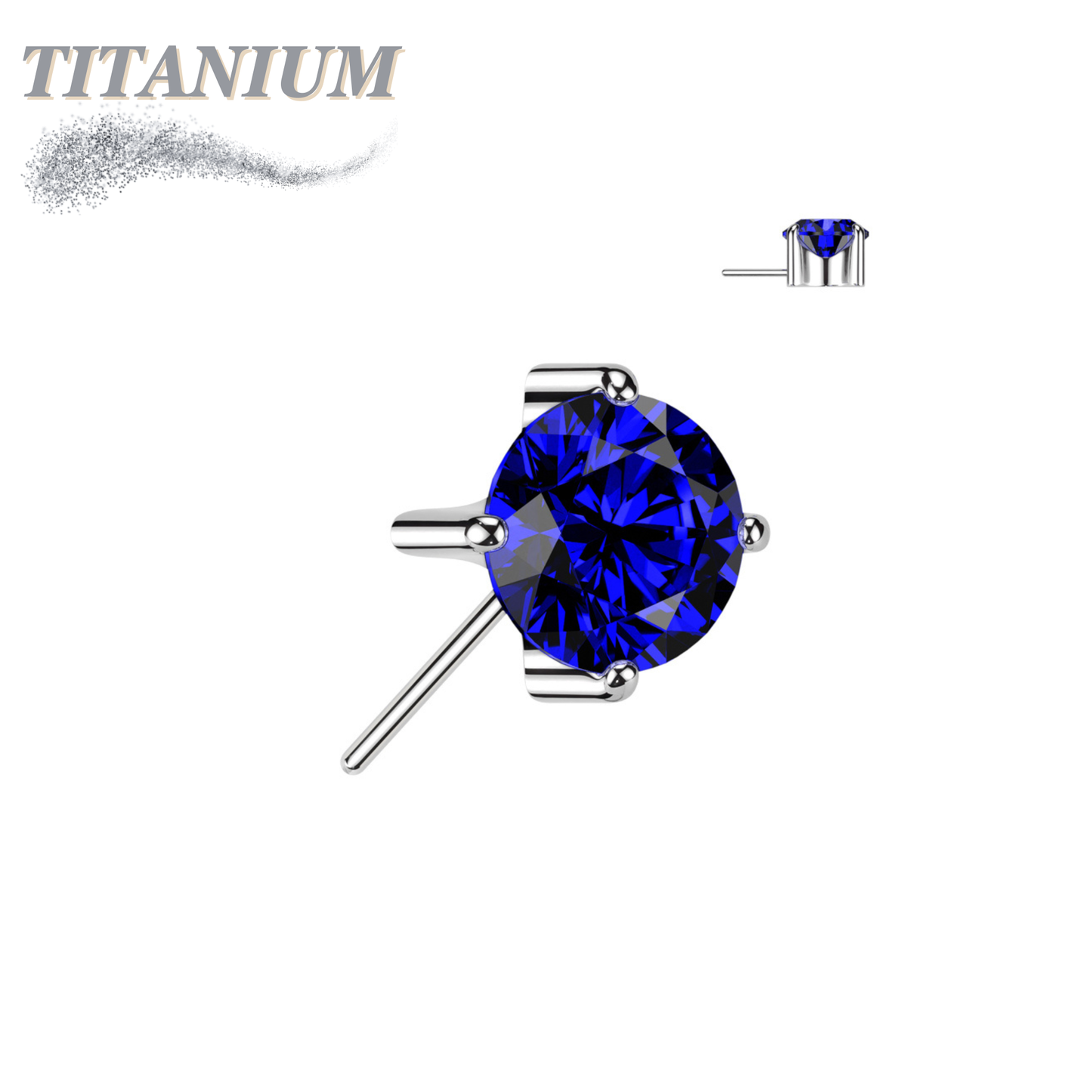 Threadless Titanium Zircon Prong Front Facing Gem Top Only