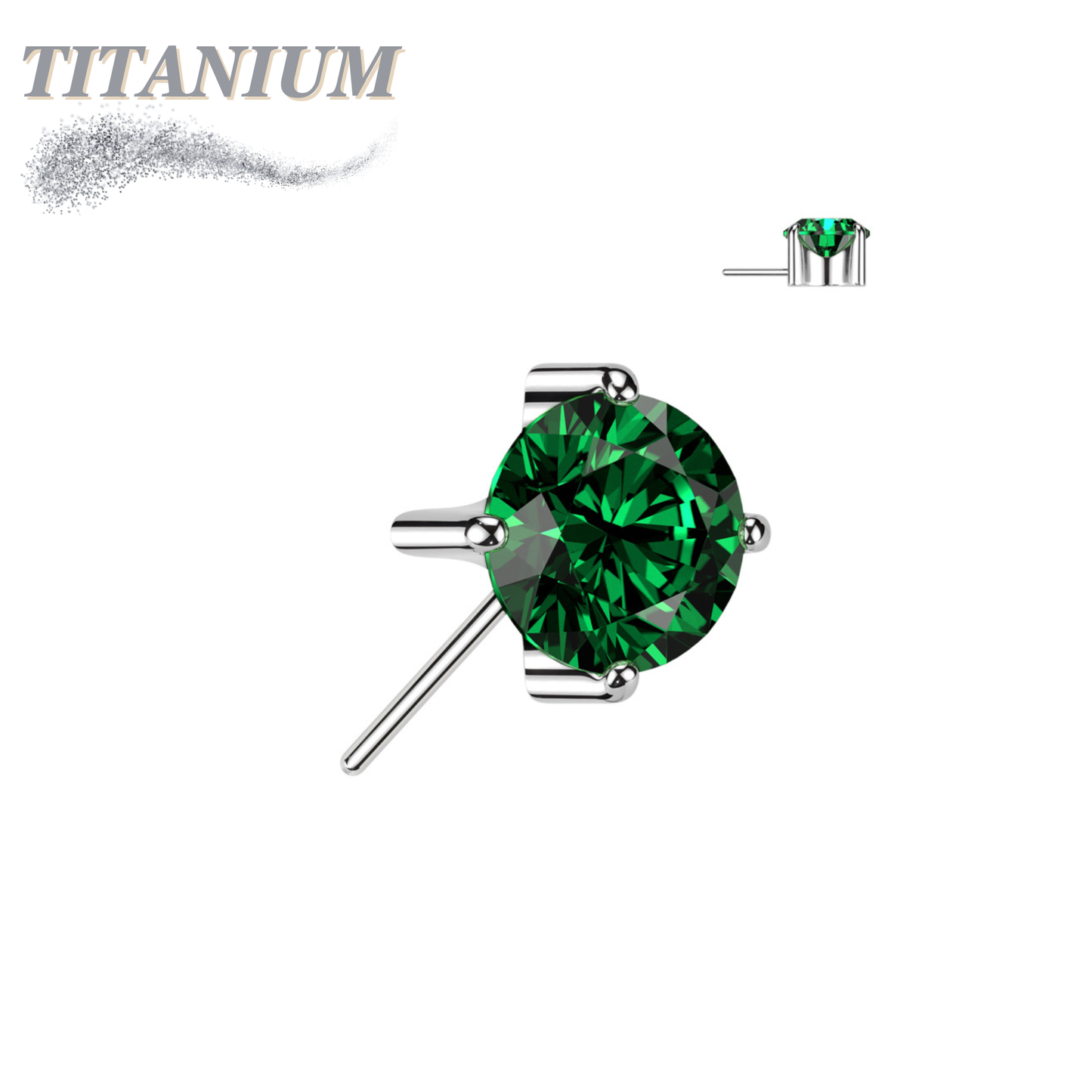 Threadless Titanium Zircon Prong Front Facing Gem Top Only