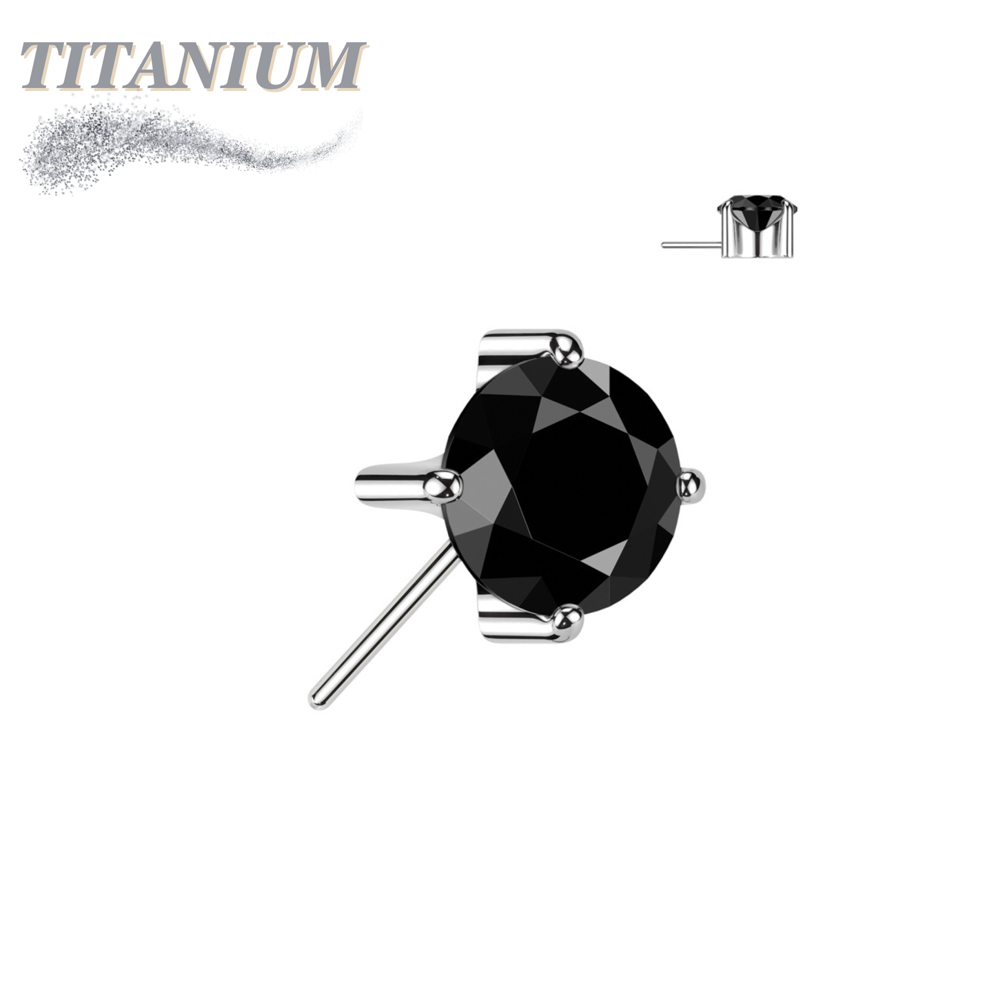 Threadless Titanium Zircon Prong Front Facing Gem Top Only