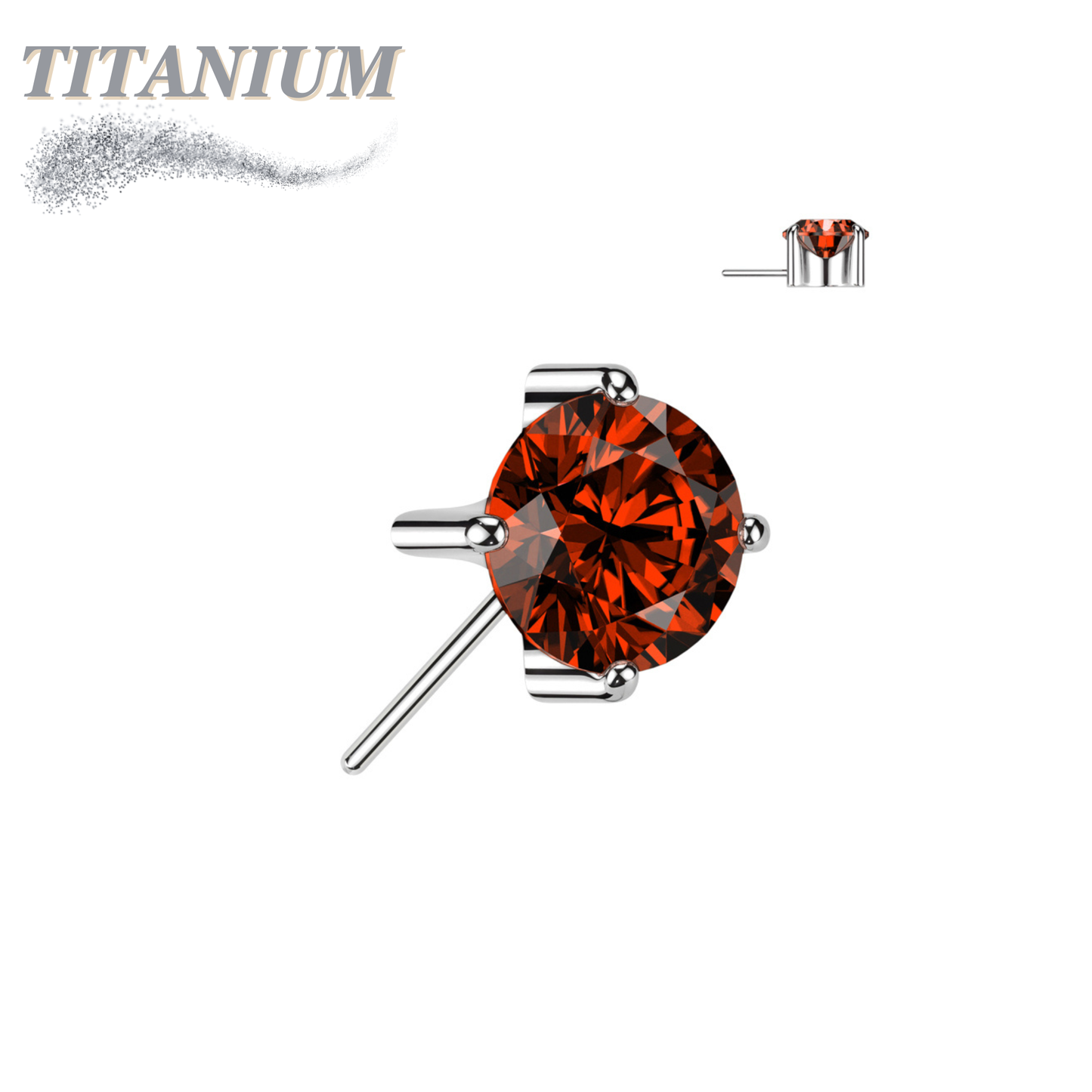 Threadless Titanium Zircon Prong Front Facing Gem Top Only