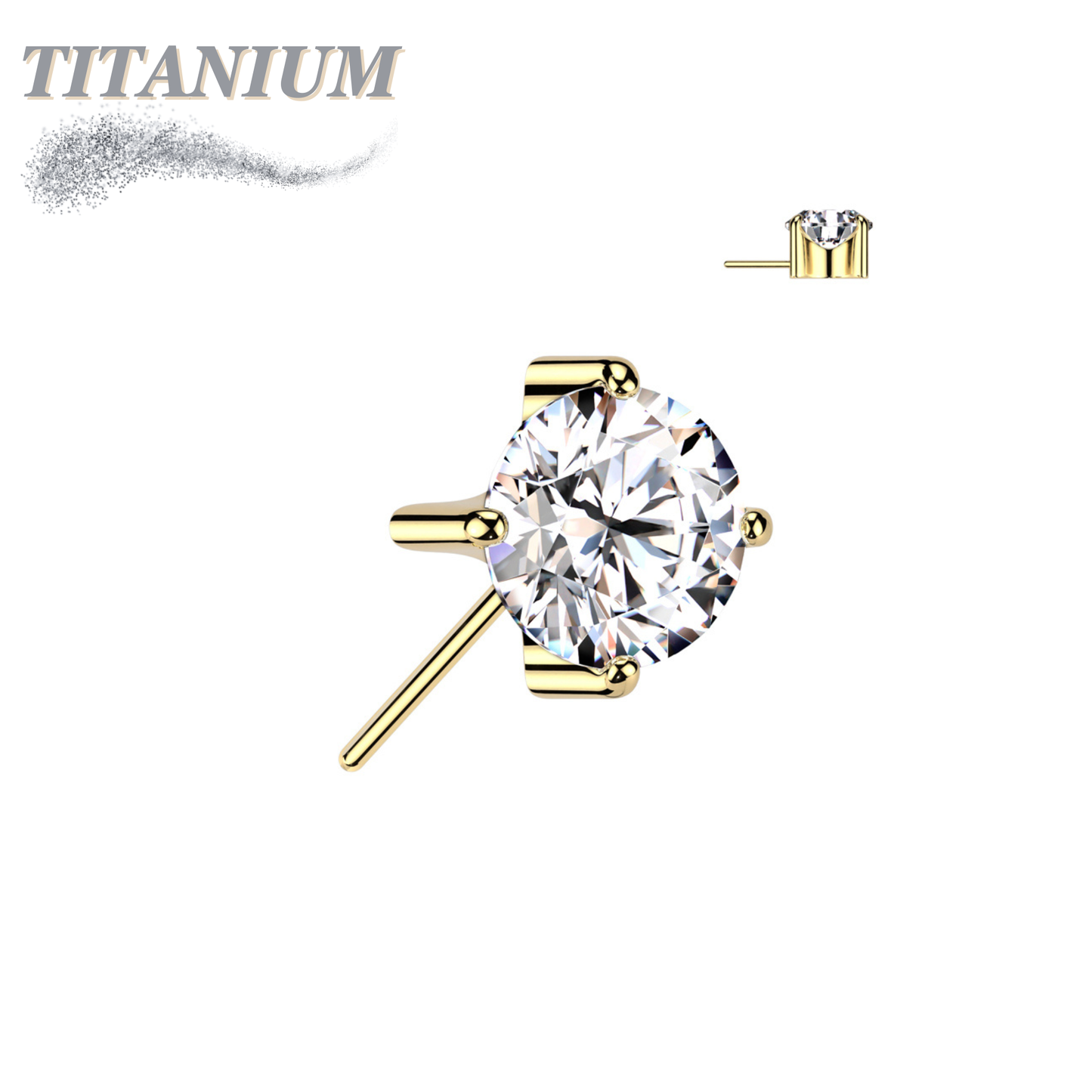 Threadless Titanium Zircon Prong Front Facing Gem Top Only