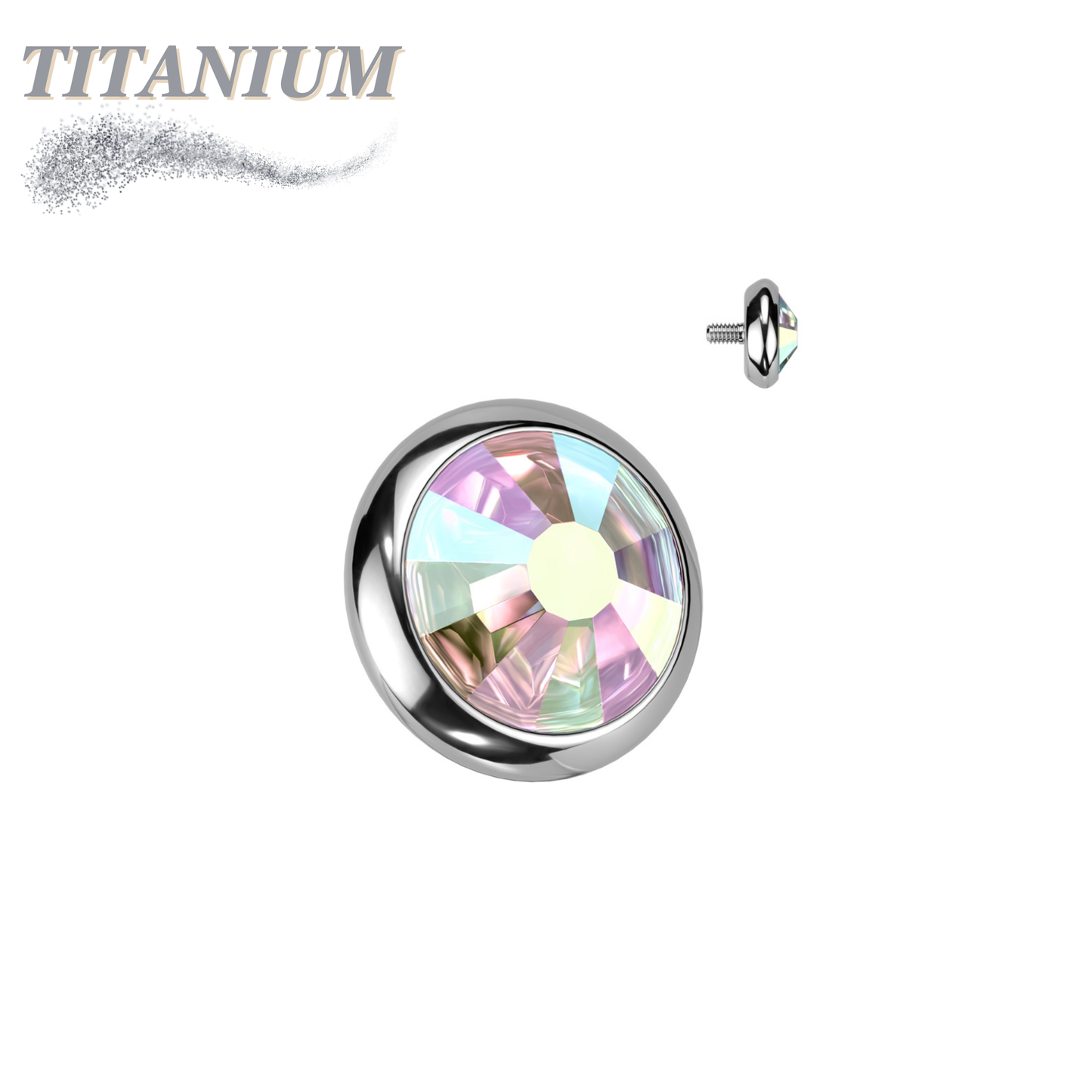 Internally Threaded Titanium Bezel Set Flat Gem Tops for Dermals/Labrets