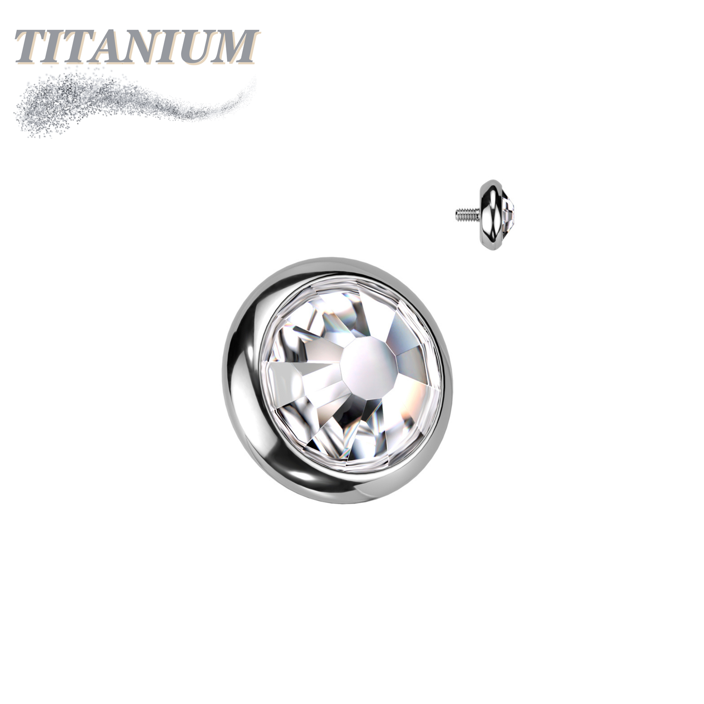 Internally Threaded Titanium Bezel Set Flat Gem Tops for Dermals/Labrets