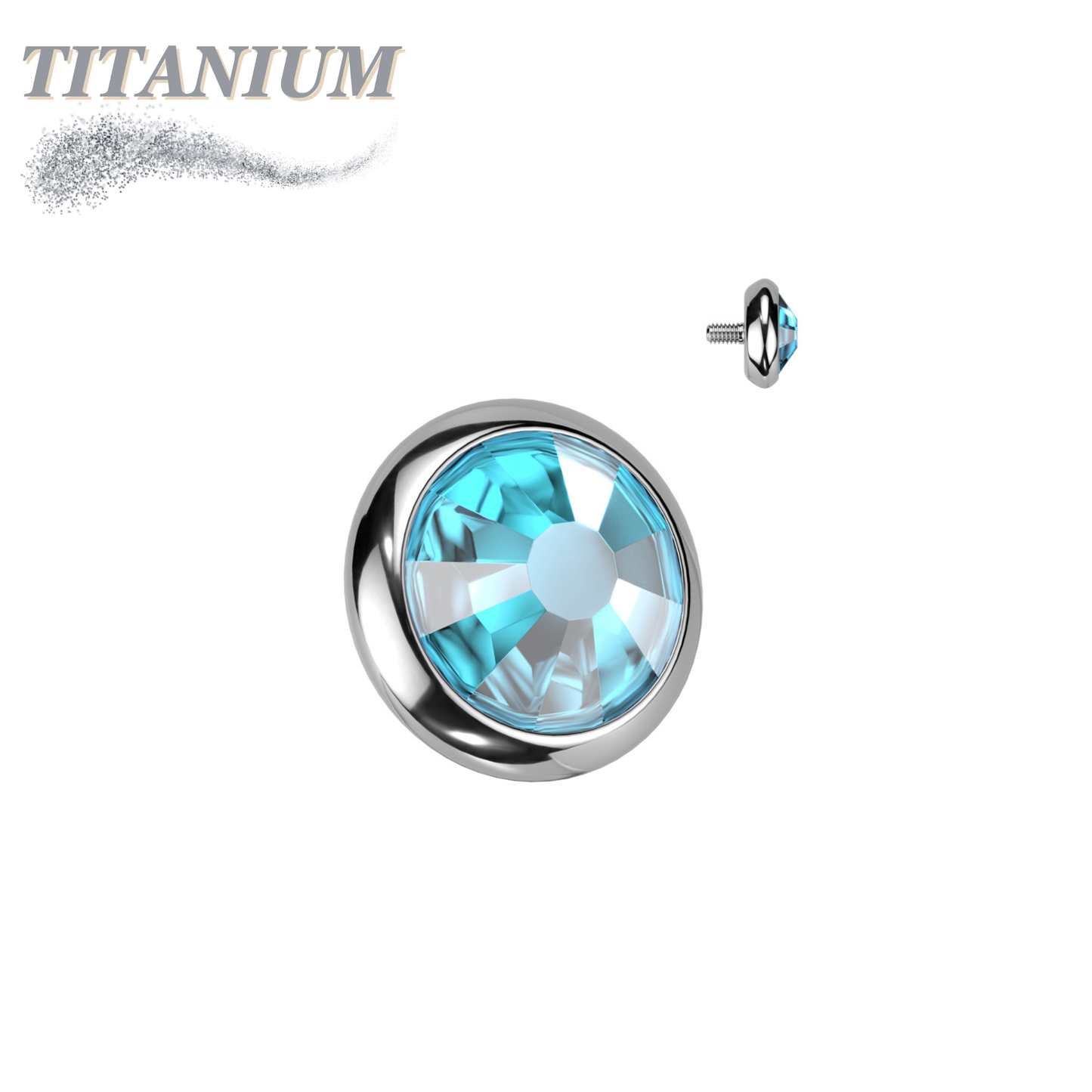 Internally Threaded Titanium Bezel Set Flat Gem Tops for Dermals/Labrets